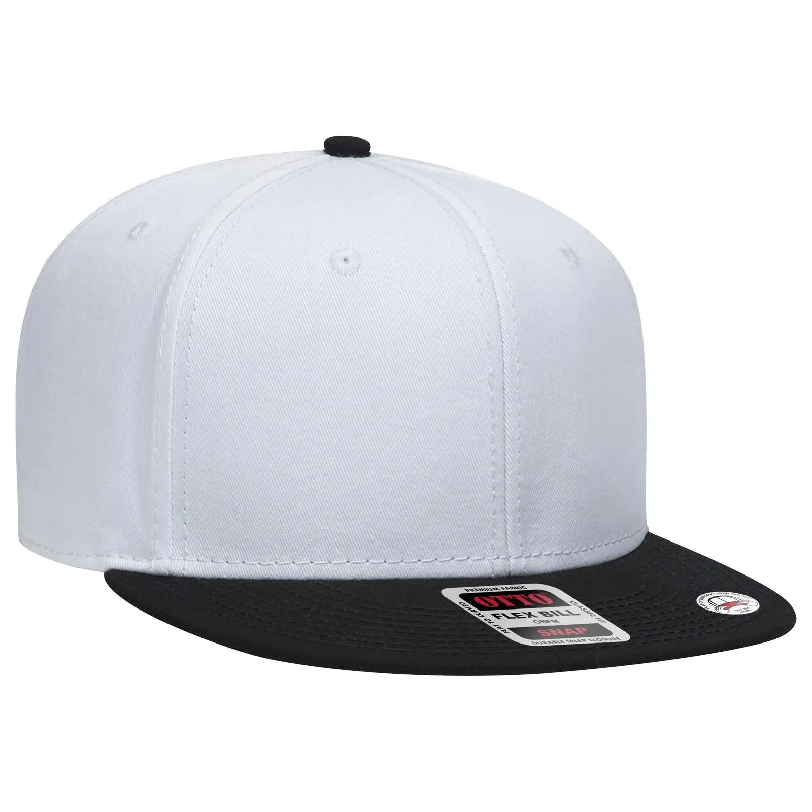 OTTO 125-1038 “Snap” 6 Panel Pro Style Snapback Cap - Blk/Wht/Wht - Blk/Wht/Wht / 6 1/2’’ - 7 5/8’’