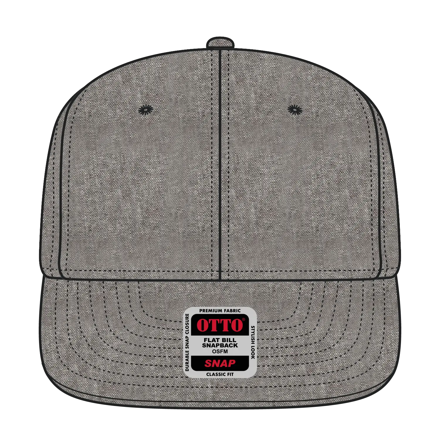 OTTO 125-1038 “Snap” 6 Panel Pro Style Snapback Cap - Char. Gray - Char. Gray / 6 1/2’’ - 7 5/8’’
