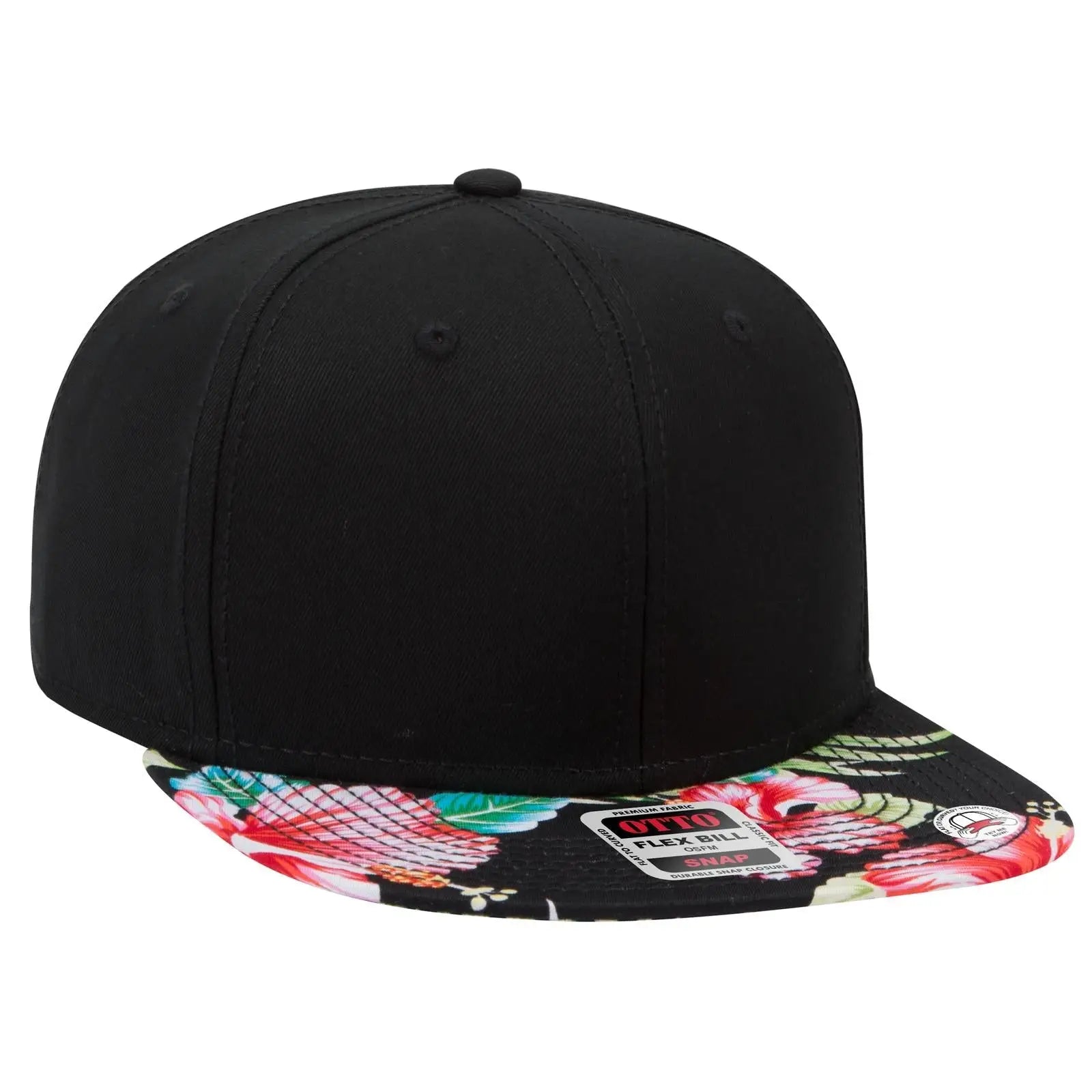 OTTO 125-1038 “Snap” 6 Panel Pro Style Snapback Cap - Design001/Blk/Blk - Design001/Blk/Blk / 6 1/2’’ - 7 5/8’’