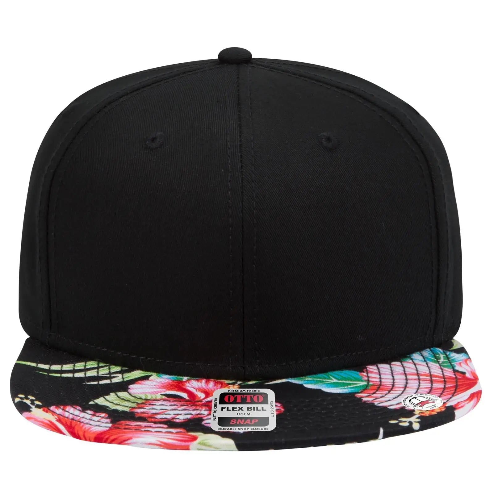 OTTO 125-1038 “Snap” 6 Panel Pro Style Snapback Cap - Design001/Blk/Blk - Design001/Blk/Blk / 6 1/2’’ - 7 5/8’’