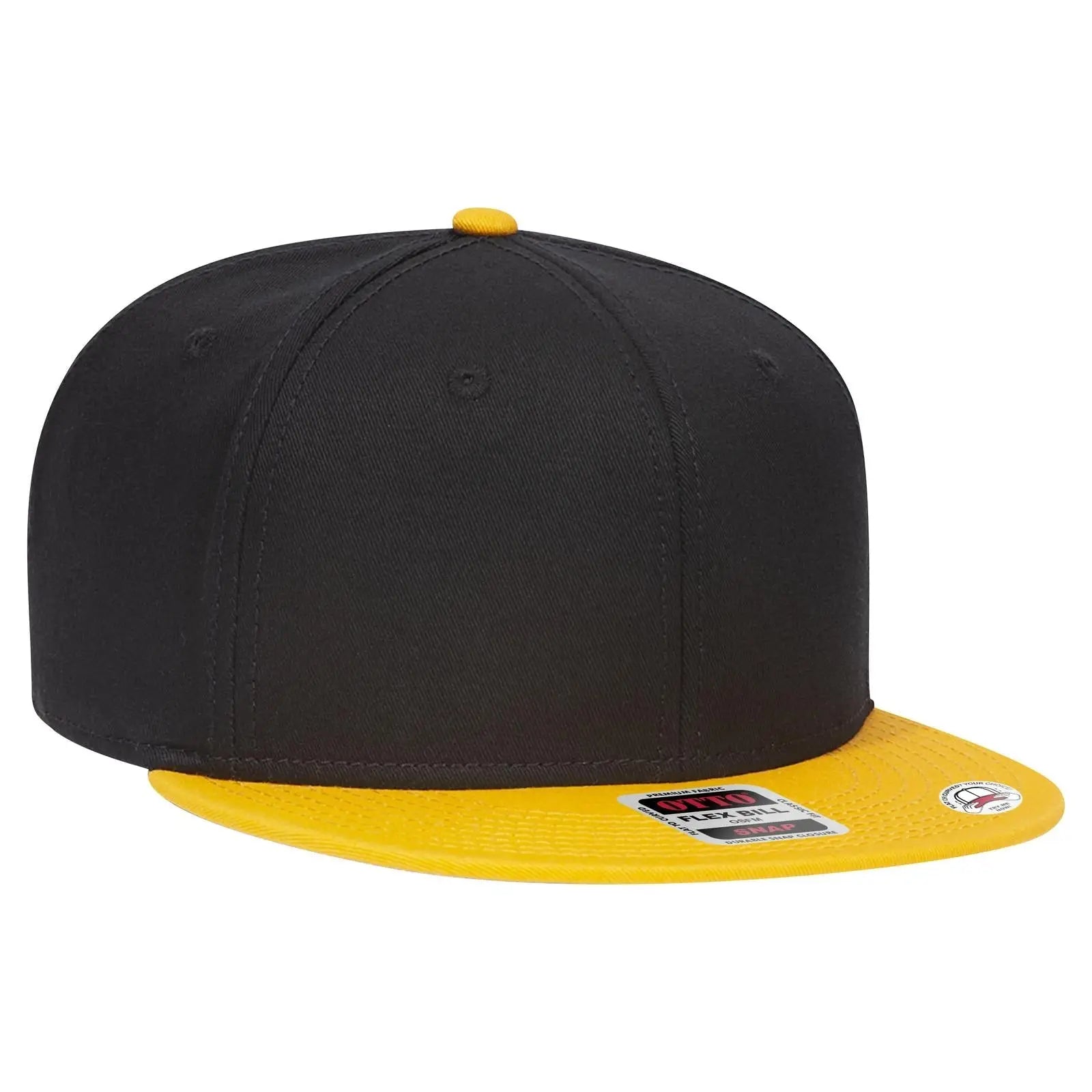 OTTO 125-1038 “Snap” 6 Panel Pro Style Snapback Cap - Gld/Blk/Blk - Gld/Blk/Blk / 6 1/2’’ - 7 5/8’’