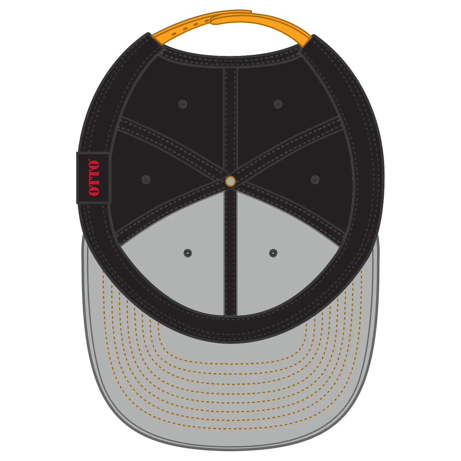 OTTO 125-1038 “Snap” 6 Panel Pro Style Snapback Cap - Gld/Blk/Blk - Gld/Blk/Blk / 6 1/2’’ - 7 5/8’’