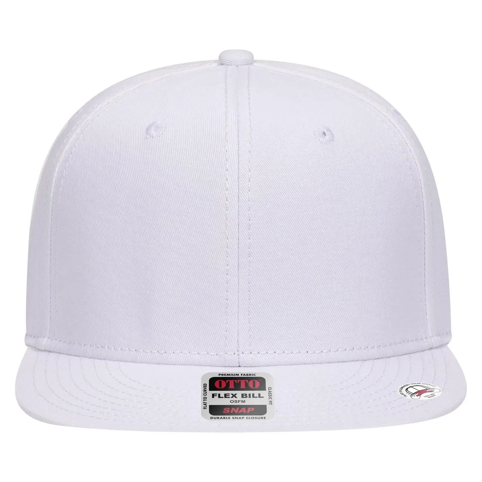 OTTO 125-1038 “Snap” 6 Panel Pro Style Snapback Cap - White - White / 6 1/2’’ - 7 5/8’’