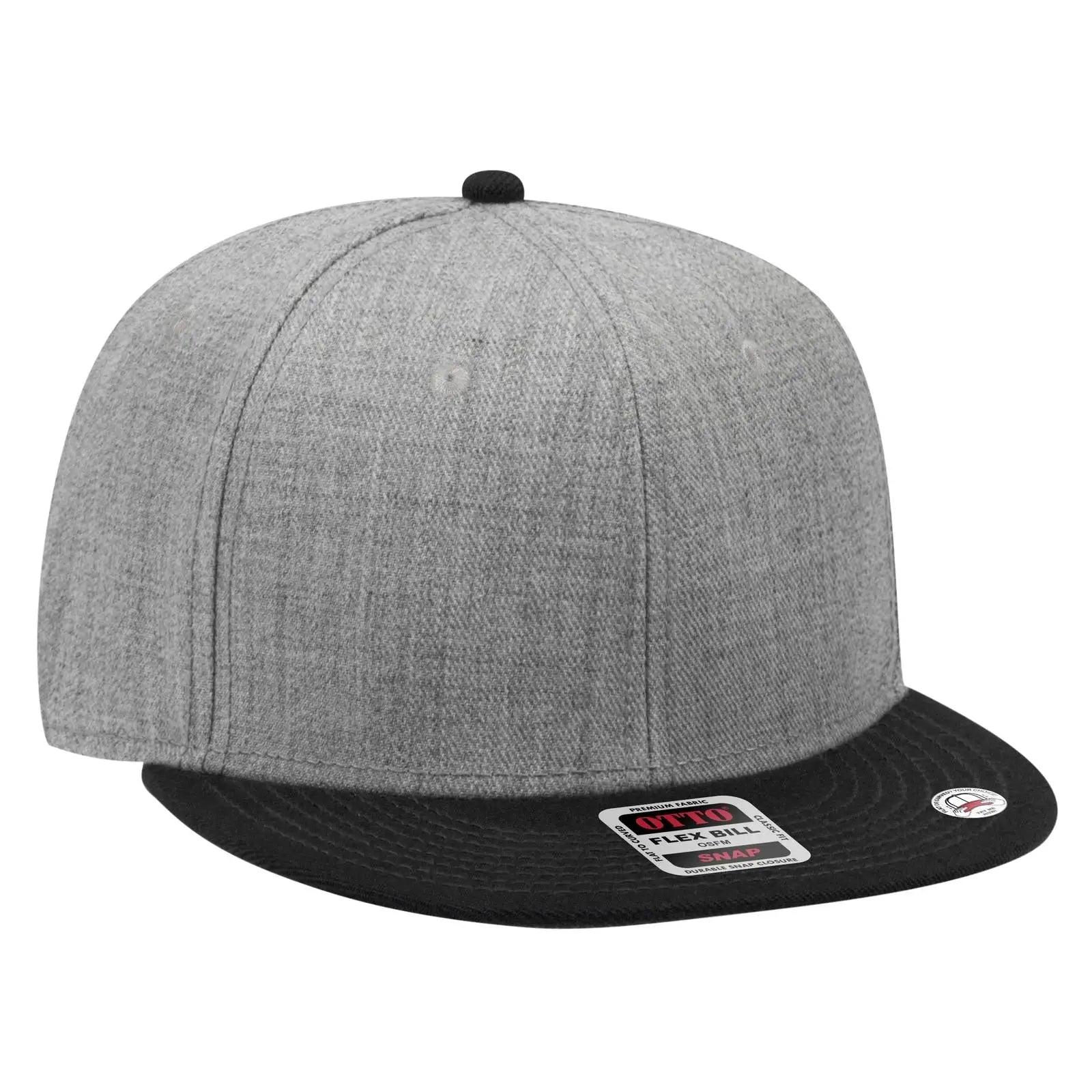 OTTO 125-978 ’OTTO Snap’ 6 Panel Pro Style Snapback Cap - Blk/H.Gry/H.Gry - Blk/H.Gry/H.Gry / 6 1/2’’ - 7 5/8’’