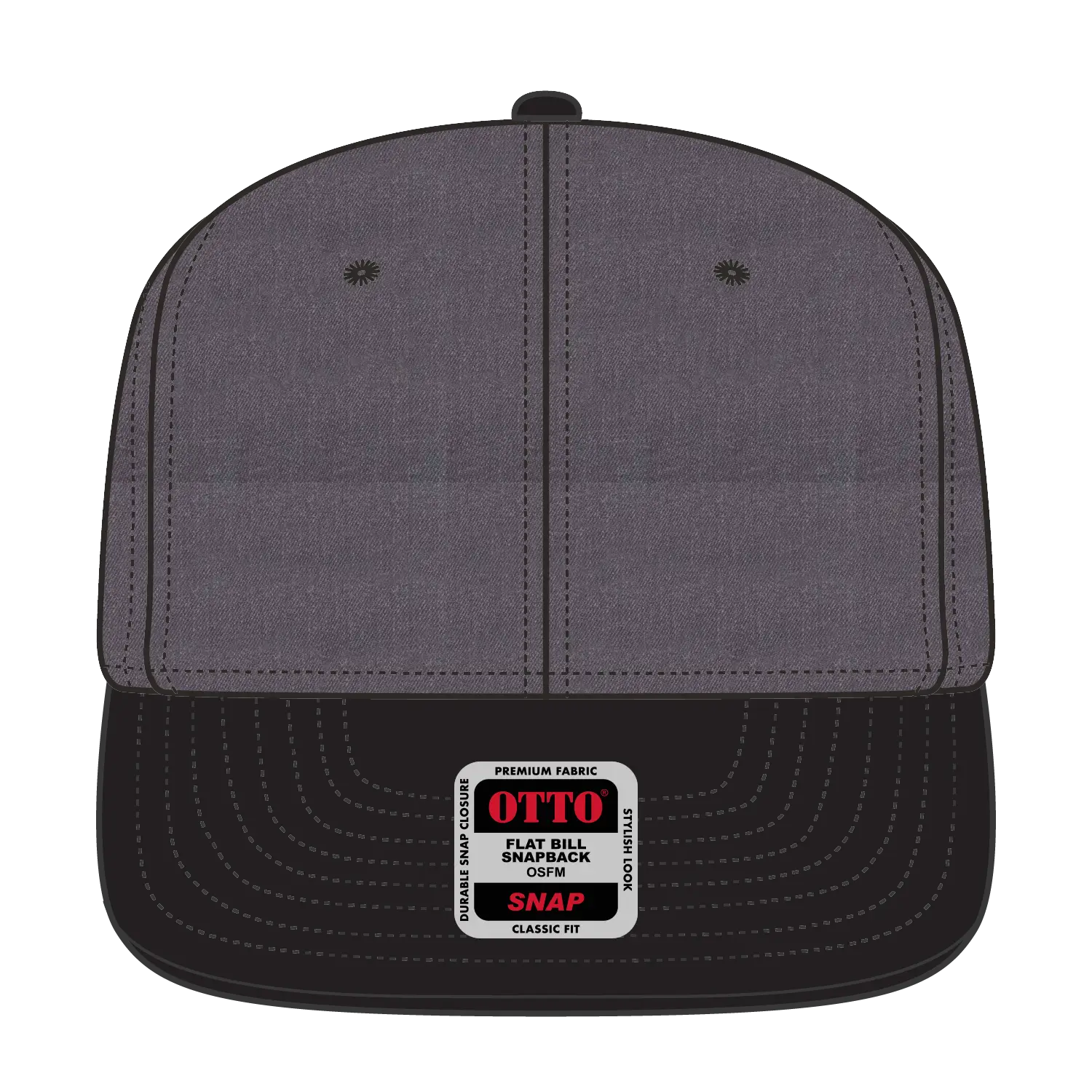 OTTO 125-978 ’OTTO Snap’ 6 Panel Pro Style Snapback Cap - Blk/H.Blk/H.Blk - Blk/H.Blk/H.Blk / 6 1/2’’ - 7 5/8’’