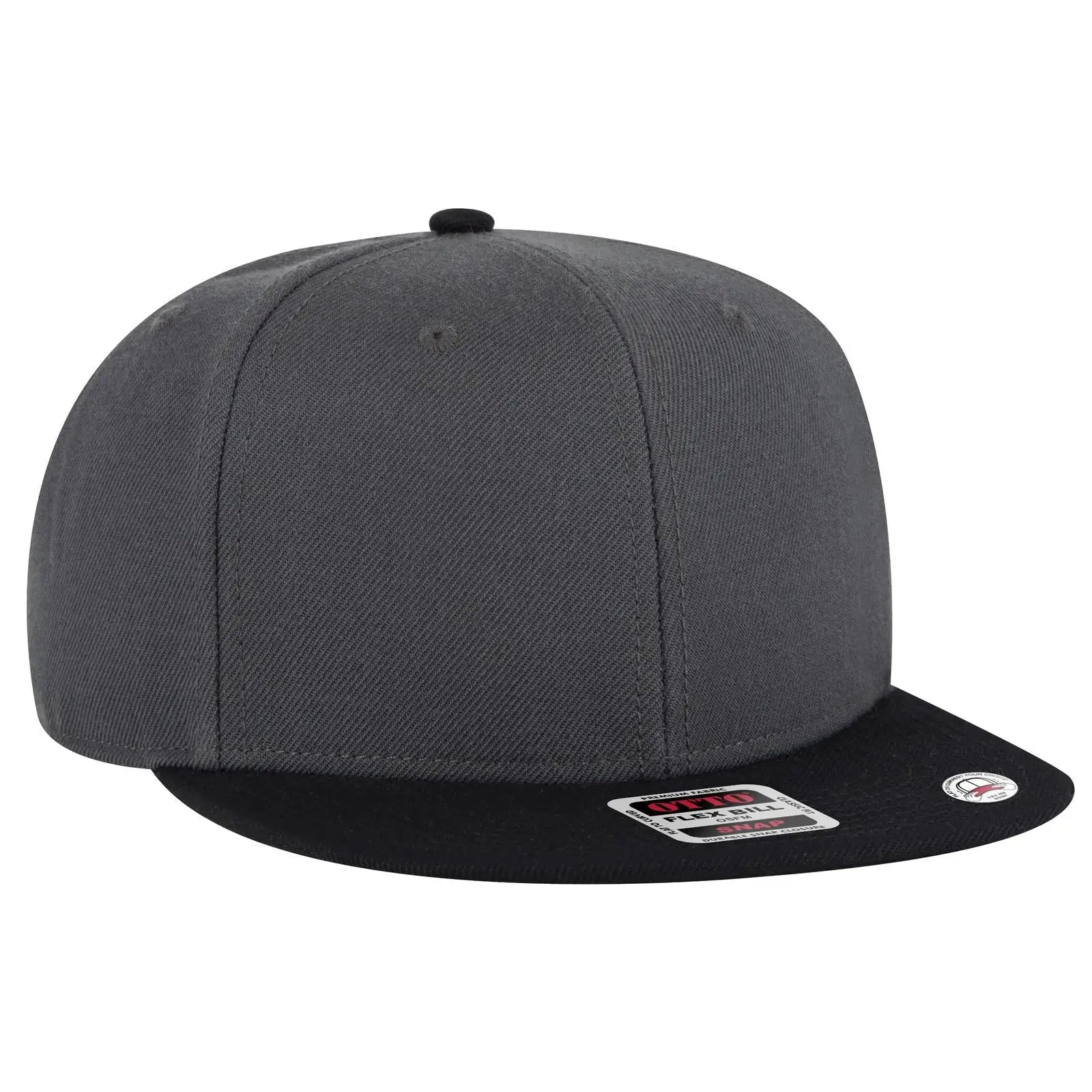 OTTO 125-978 ’OTTO Snap’ 6 Panel Pro Style Snapback Cap - Blk/Ch.Gry/Ch.Gry - Blk/Ch.Gry/Ch.Gry / 6 1/2’’ - 7 5/8’’