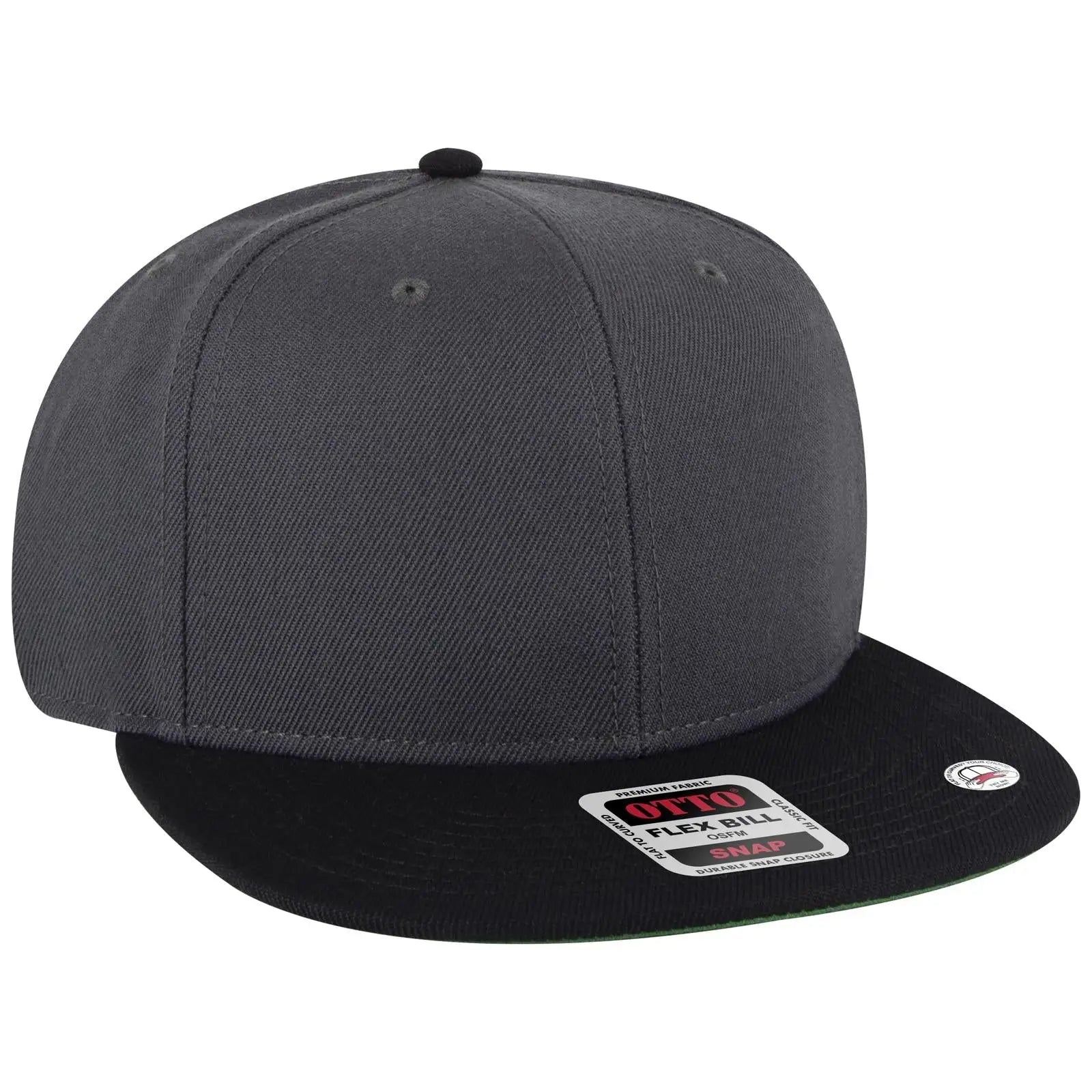 OTTO 125-978 ’OTTO Snap’ 6 Panel Pro Style Snapback Cap - Blk/Ch.Gry/Ch.Gry - Blk/Ch.Gry/Ch.Gry / 6 1/2’’ - 7 5/8’’