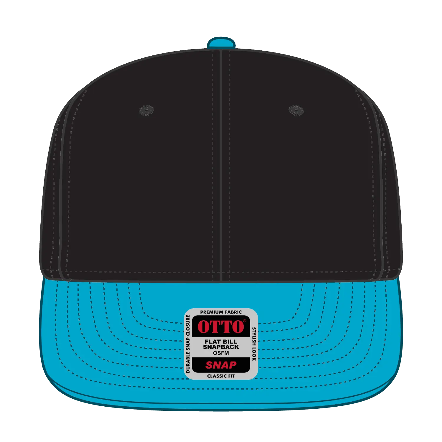 OTTO 125-978 ’OTTO Snap’ 6 Panel Pro Style Snapback Cap - Aqua/Blk/Blk - Aqua/Blk/Blk / 6 1/2’’ - 7 5/8’’
