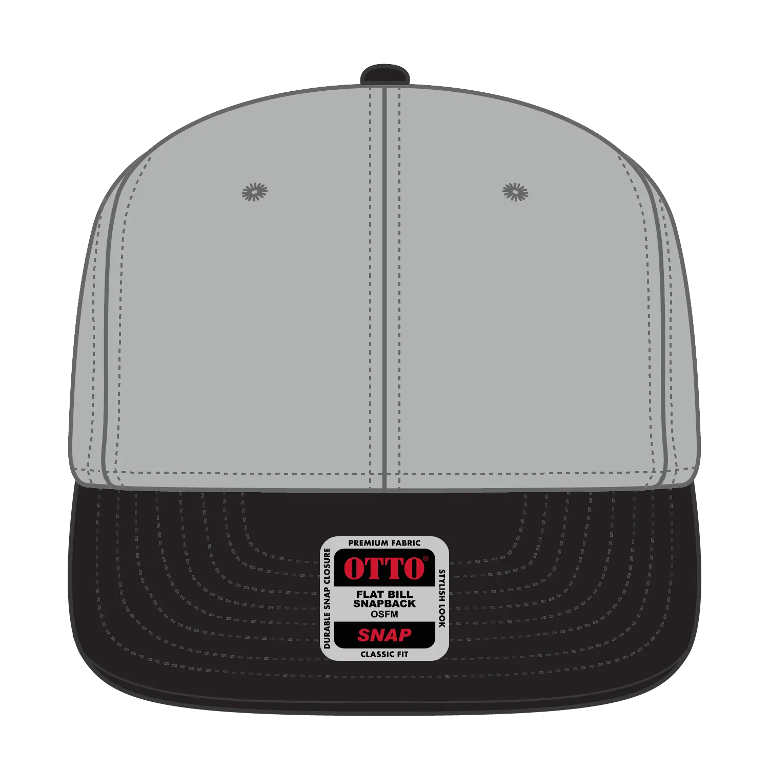 OTTO 125-978 ’OTTO Snap’ 6 Panel Pro Style Snapback Cap - Blk/Gry/Gry - Blk/Gry/Gry / 6 1/2’’ - 7 5/8’’