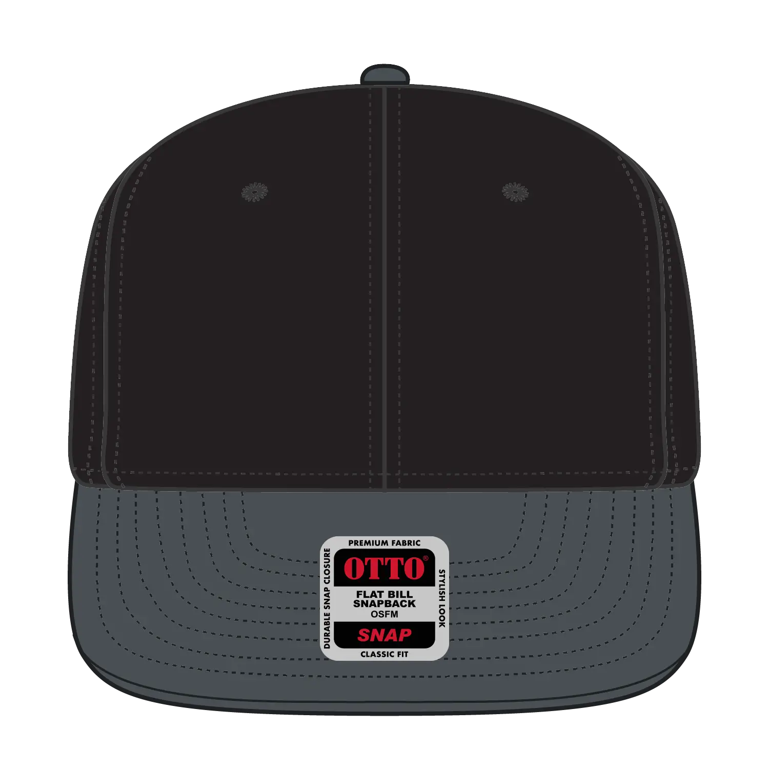 OTTO 125-978 ’OTTO Snap’ 6 Panel Pro Style Snapback Cap - Ch. Gry/Blk/Blk - Ch. Gry/Blk/Blk / 6 1/2’’ - 7 5/8’’