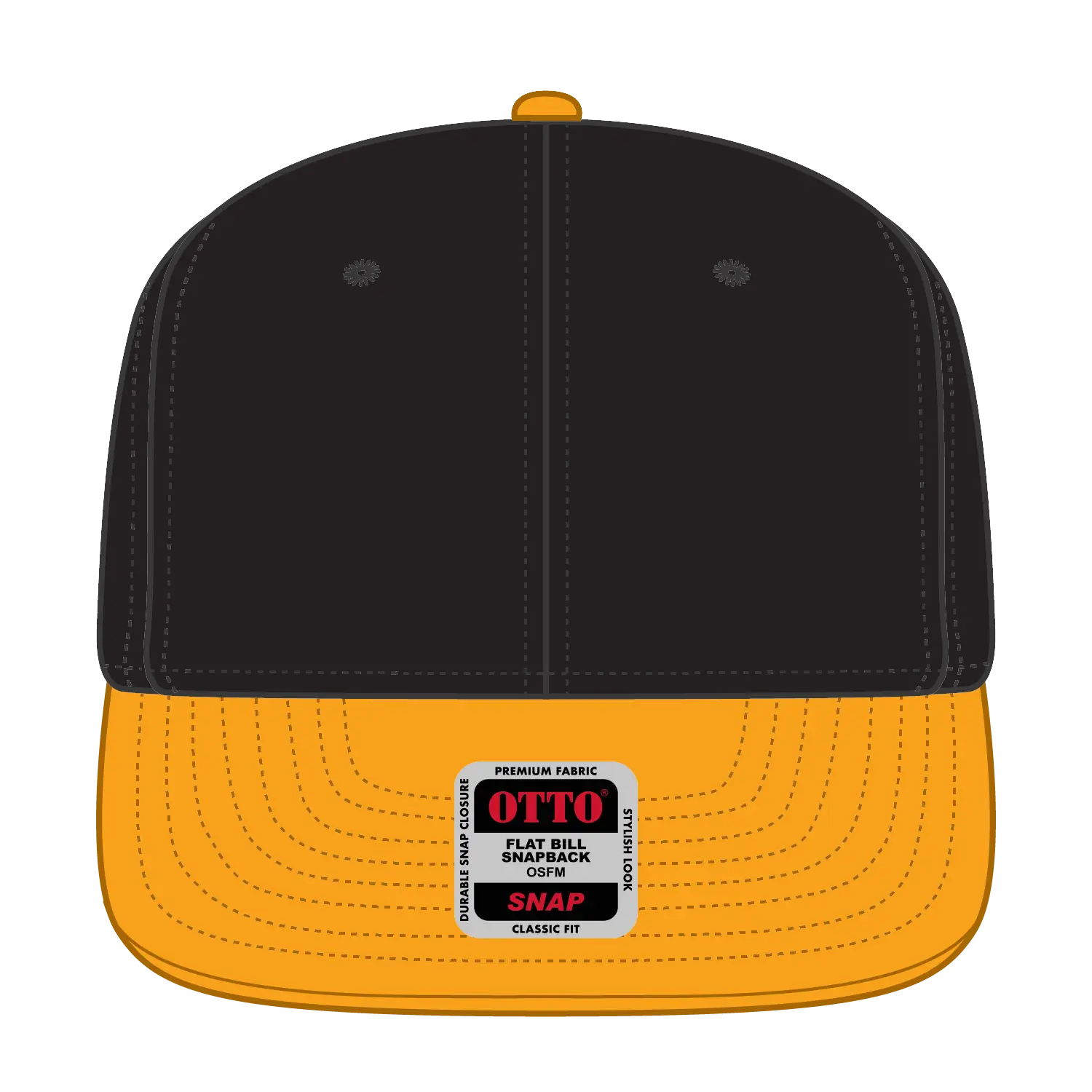 OTTO 125-978 ’OTTO Snap’ 6 Panel Pro Style Snapback Cap - Gld/Blk/Blk - Gld/Blk/Blk / 6 1/2’’ - 7 5/8’’