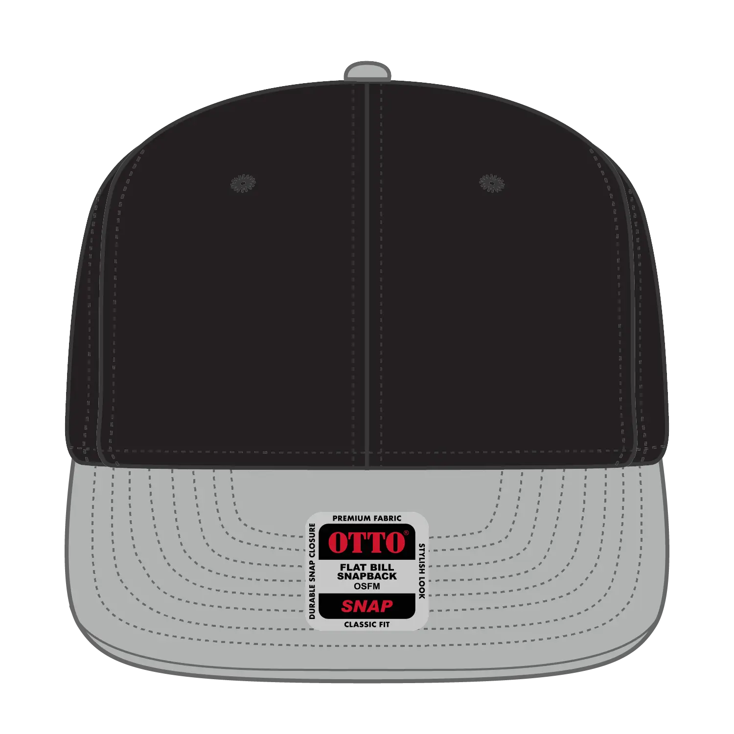 OTTO 125-978 ’OTTO Snap’ 6 Panel Pro Style Snapback Cap - Gry/Blk/Blk - Gry/Blk/Blk / 6 1/2’’ - 7 5/8’’