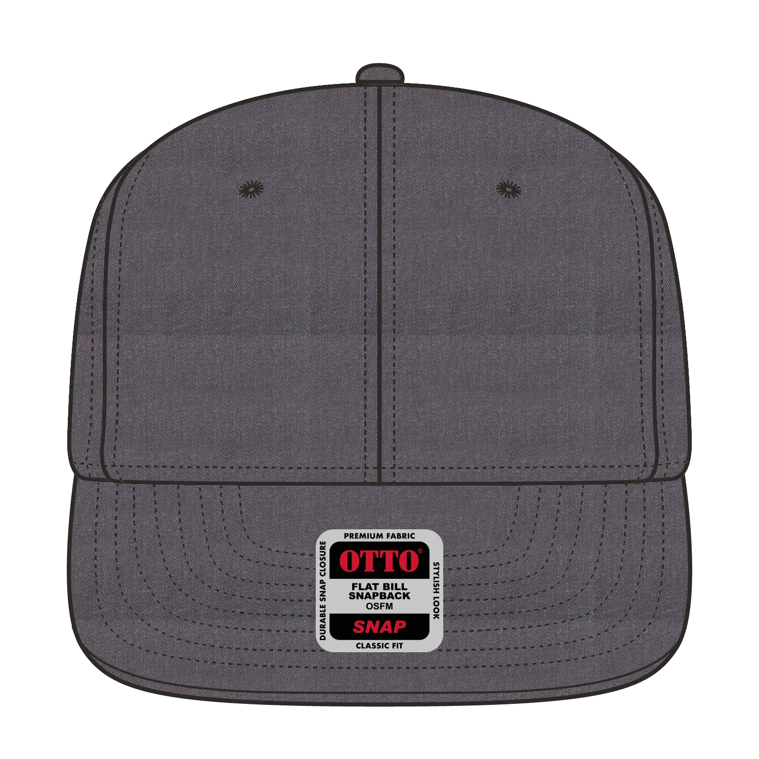 OTTO 125-978 ’OTTO Snap’ 6 Panel Pro Style Snapback Cap - Heath. Black - Heath. Black / 6 1/2’’ - 7 5/8’’