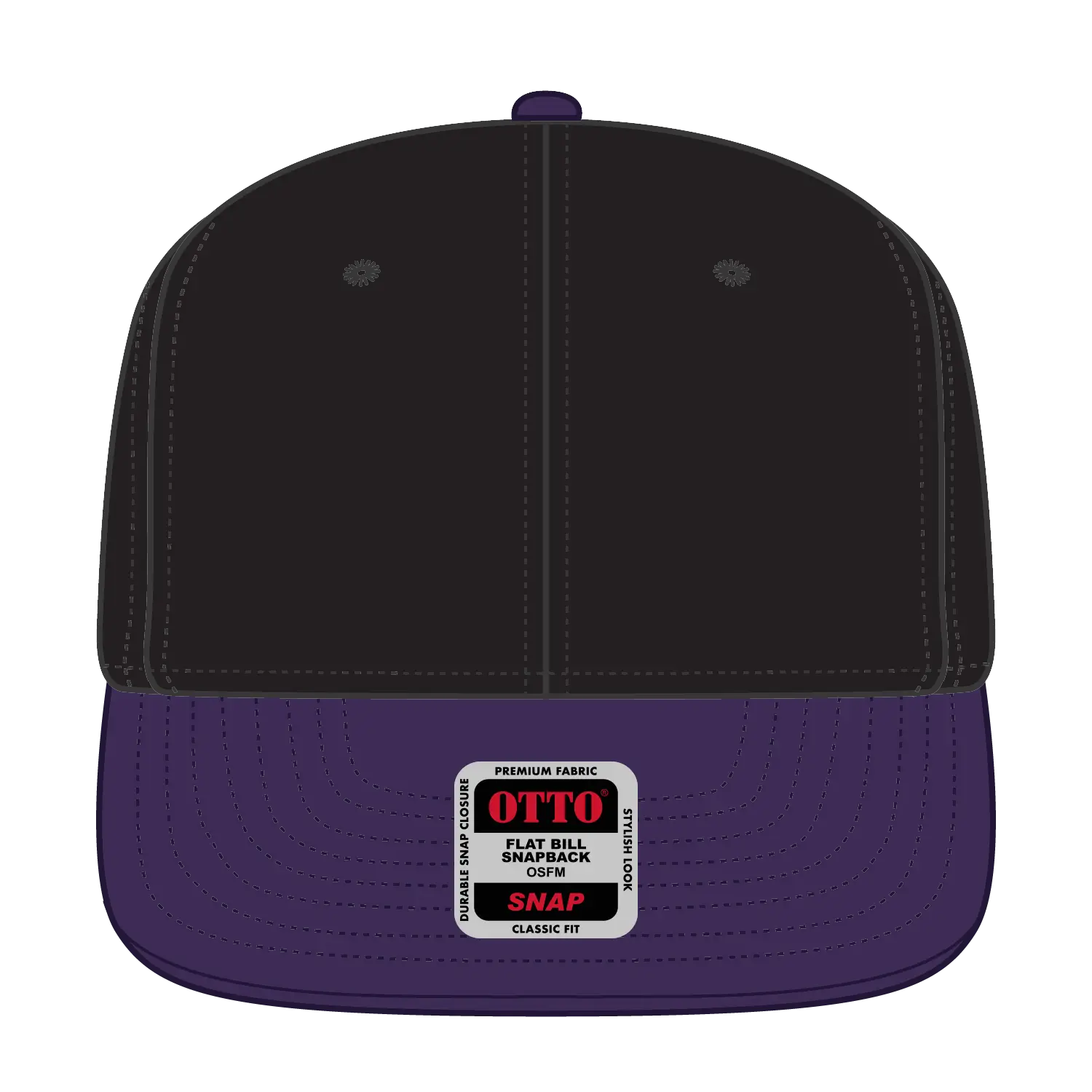 OTTO 125-978 ’OTTO Snap’ 6 Panel Pro Style Snapback Cap - Pur/Blk/Blk - Pur/Blk/Blk / 6 1/2’’ - 7 5/8’’