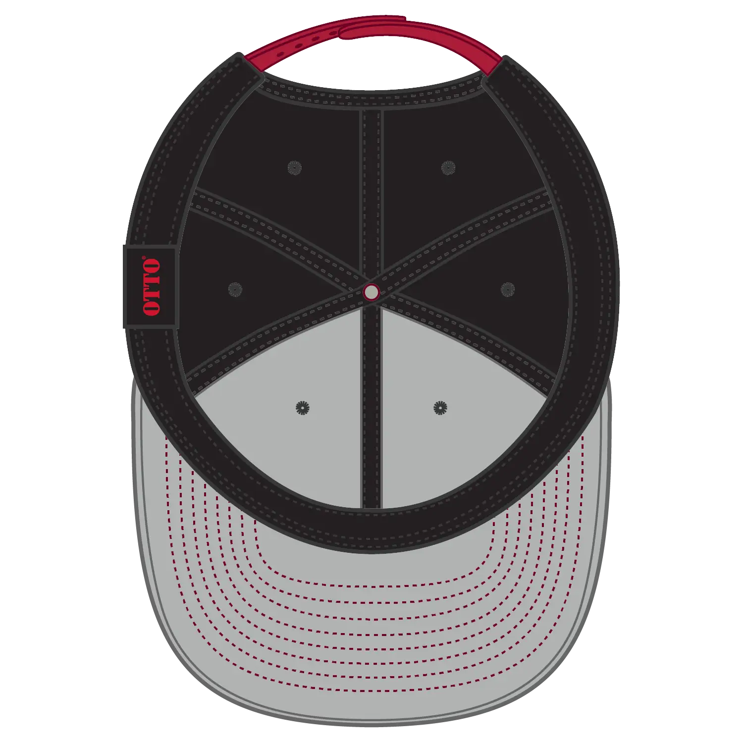 OTTO 125-978 ’OTTO Snap’ 6 Panel Pro Style Snapback Cap - Red/Blk/Blk - Red/Blk/Blk / 6 1/2’’ - 7 5/8’’