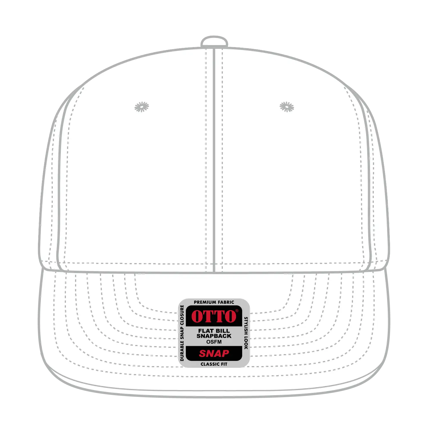 OTTO 125-978 ’OTTO Snap’ 6 Panel Pro Style Snapback Cap - Wht - Wht / 6 1/2’’ - 7 5/8’’