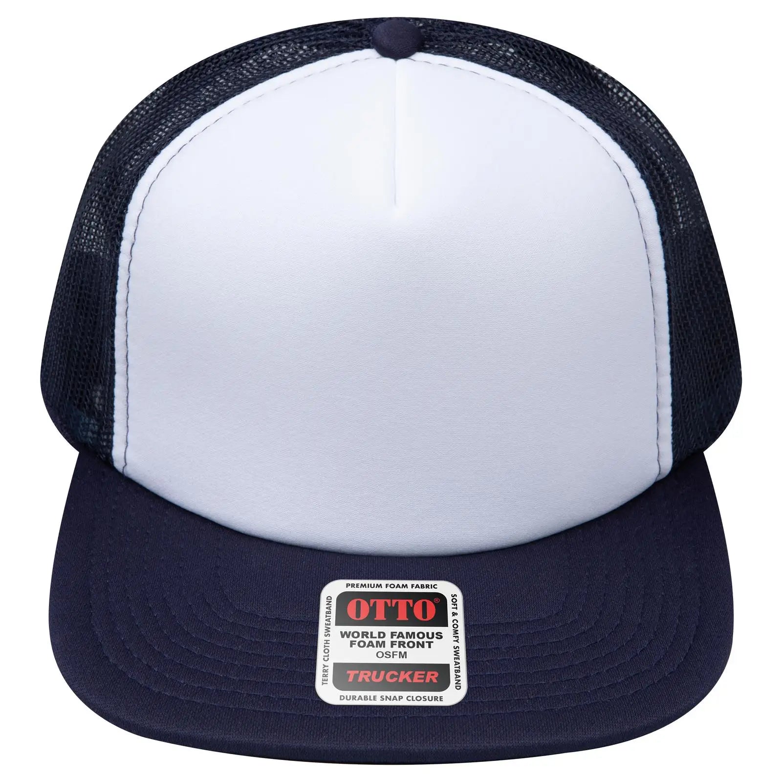 OTTO 132-1037 ’OTTO Snap’ 5 Panel High Crown Mesh Back Trucker Snapback Cap - Nvy/Wht/Nvy - Nvy/Wht/Nvy / 6 1/2’’ - 7