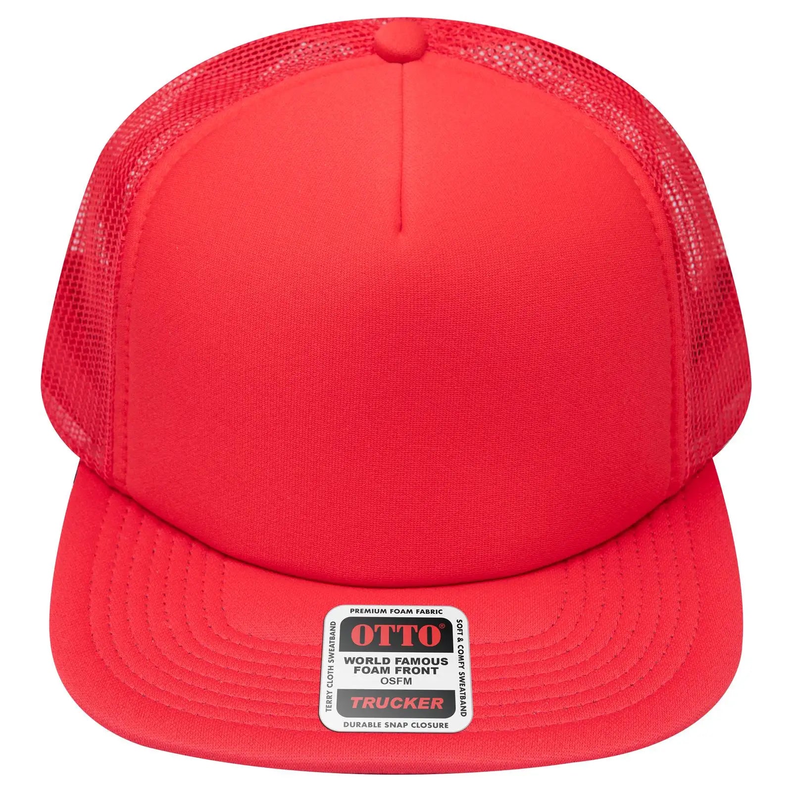OTTO 132-1037 ’OTTO Snap’ 5 Panel High Crown Mesh Back Trucker Snapback Cap - Red - Red / 6 1/2’’ - 7 5/8’’