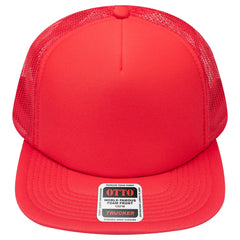 OTTO 132-1037 ’OTTO Snap’ 5 Panel High Crown Mesh Back Trucker Snapback Cap - Red - Red / 6 1/2’’ - 7 5/8’’