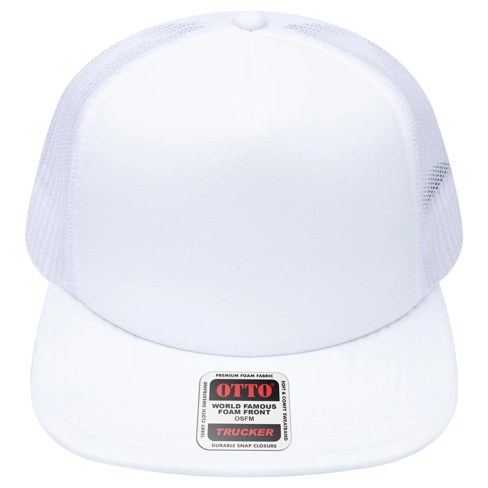 OTTO 132-1037 ’OTTO Snap’ 5 Panel High Crown Mesh Back Trucker Snapback Cap - White - White / 6 1/2’’ - 7 5/8’’