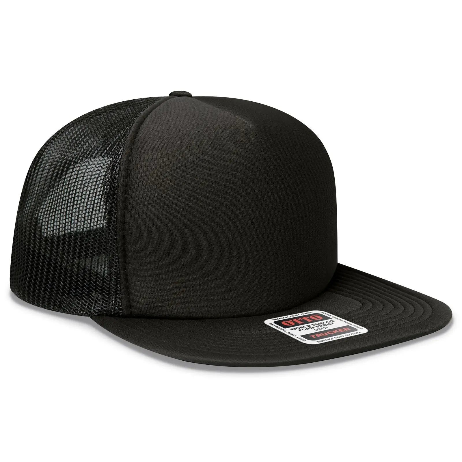 OTTO 132-1037 ’OTTO Snap’ 5 Panel High Crown Mesh Back Trucker Snapback Cap - Black - Black / 6 1/2’’ - 7 5/8’’