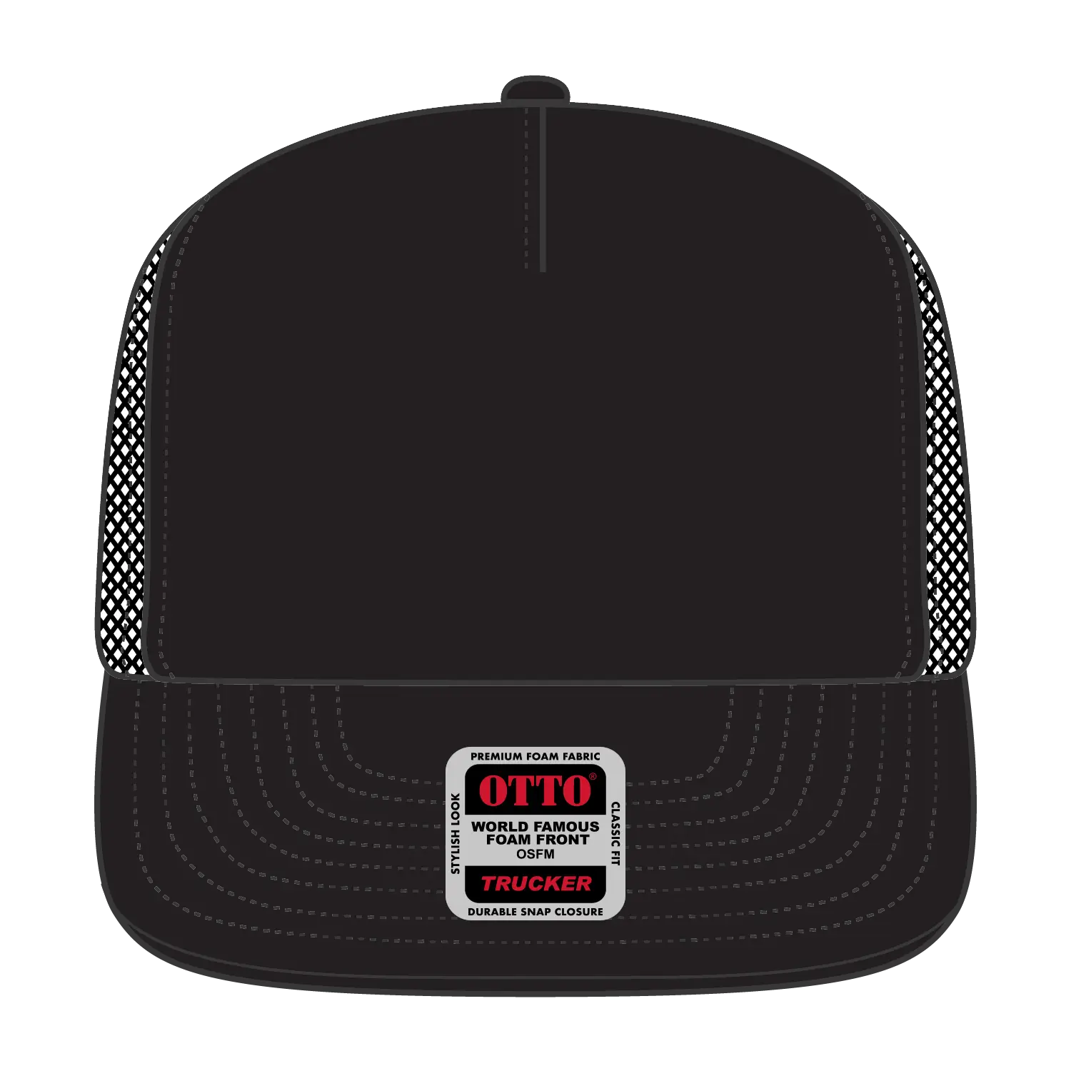 OTTO 132-1037 ’OTTO Snap’ 5 Panel High Crown Mesh Back Trucker Snapback Cap - Black - Black / 6 1/2’’ - 7 5/8’’