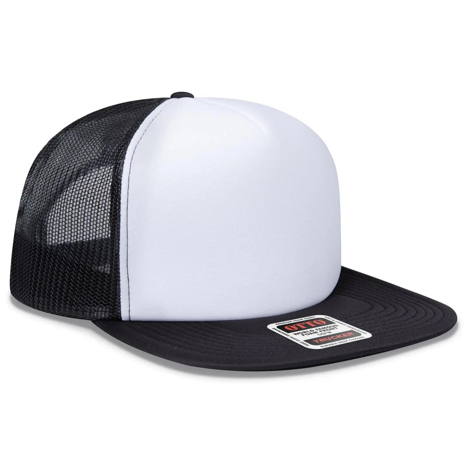 OTTO 132-1037 ’OTTO Snap’ 5 Panel High Crown Mesh Back Trucker Snapback Cap - Blk/Wht/Blk - Blk/Wht/Blk / 6 1/2’’ - 7