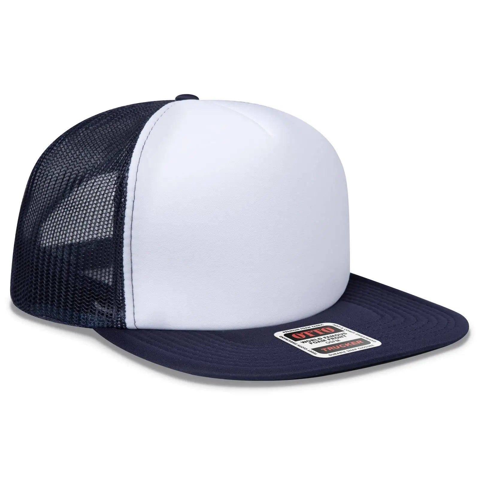 OTTO 132-1037 ’OTTO Snap’ 5 Panel High Crown Mesh Back Trucker Snapback Cap - Nvy/Wht/Nvy - Nvy/Wht/Nvy / 6 1/2’’ - 7