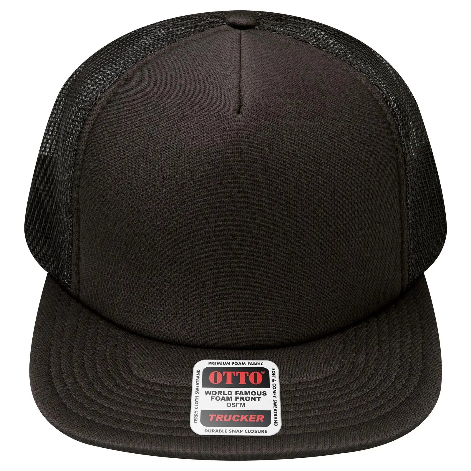 OTTO 132-1037 ’OTTO Snap’ 5 Panel High Crown Mesh Back Trucker Snapback Cap - Black - Black / 6 1/2’’ - 7 5/8’’