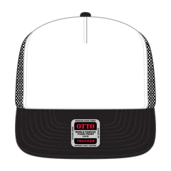 OTTO 132-1037 ’OTTO Snap’ 5 Panel High Crown Mesh Back Trucker Snapback Cap - Blk/Wht/Blk - Blk/Wht/Blk / 6 1/2’’ - 7
