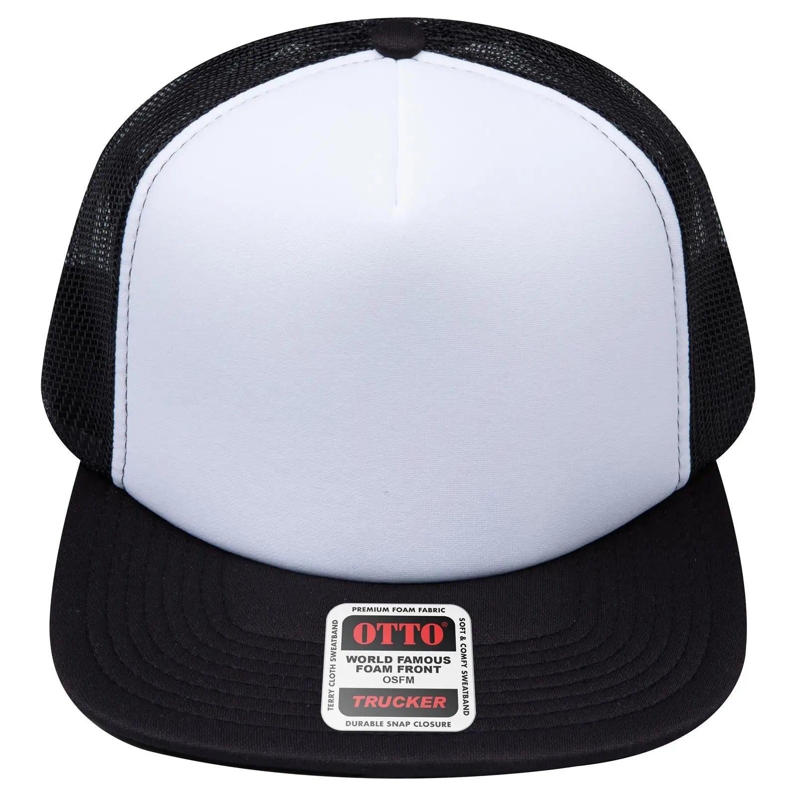 OTTO 132-1037 ’OTTO Snap’ 5 Panel High Crown Mesh Back Trucker Snapback Cap - Blk/Wht/Blk - Blk/Wht/Blk / 6 1/2’’ - 7