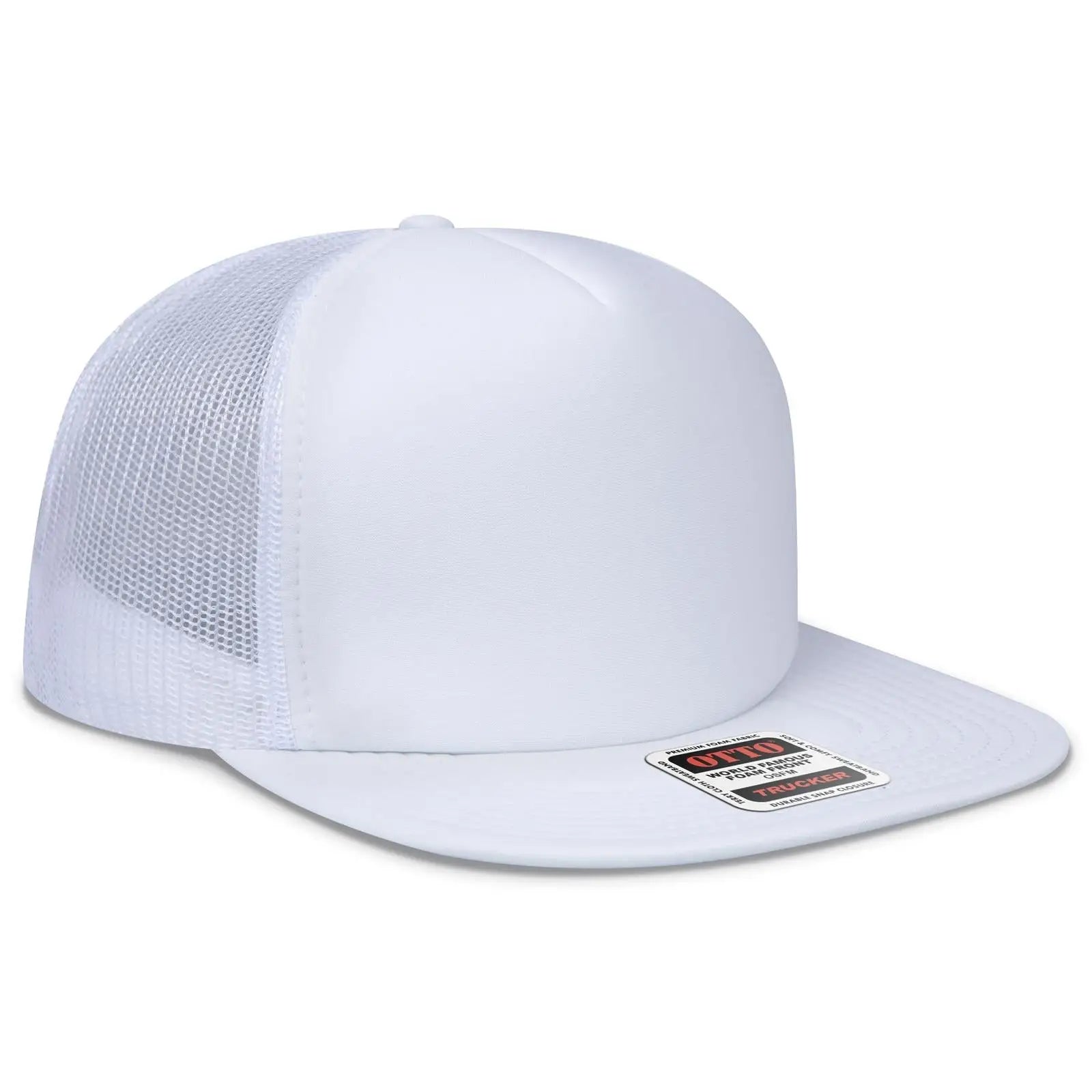 OTTO 132-1037 ’OTTO Snap’ 5 Panel High Crown Mesh Back Trucker Snapback Cap - White - White / 6 1/2’’ - 7 5/8’’