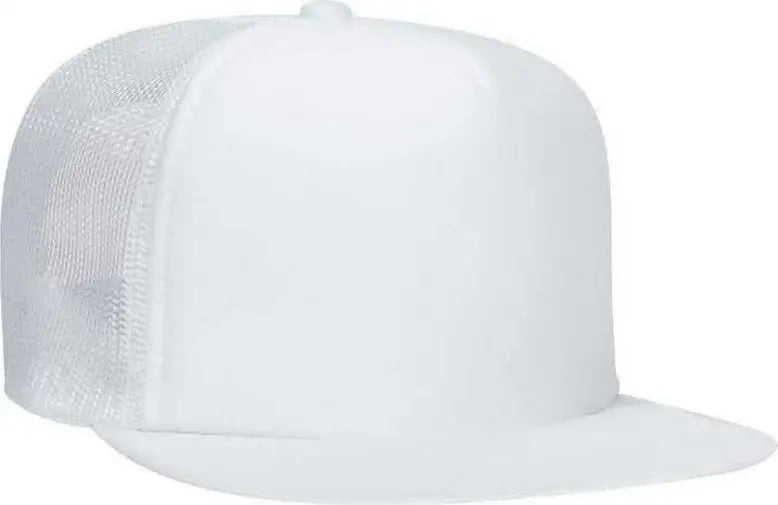 OTTO 132-1037 Polyester Foam Front Flat Visor High Crown Golf Style Mesh Back Cap - White - White / One Size Fits Most