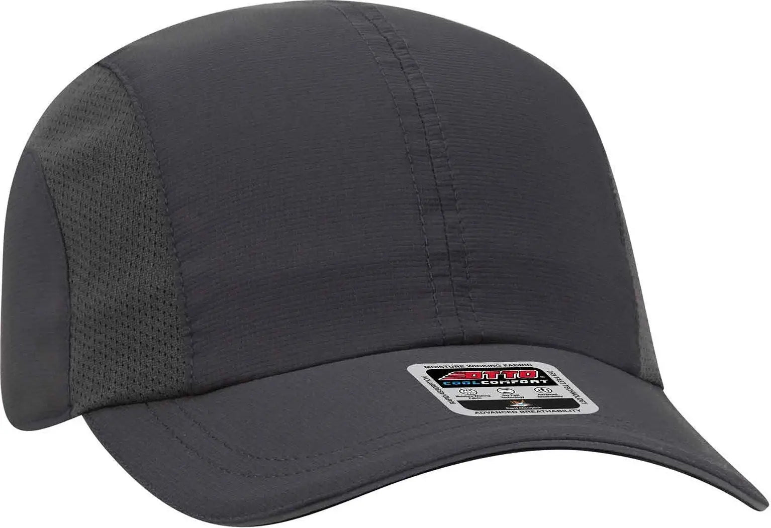 OTTO 133 1240 6 Panel Polyester Pongee with Mesh Inserts and Reflective Sandwich Visor Running Cap Charcoal Gray Dark