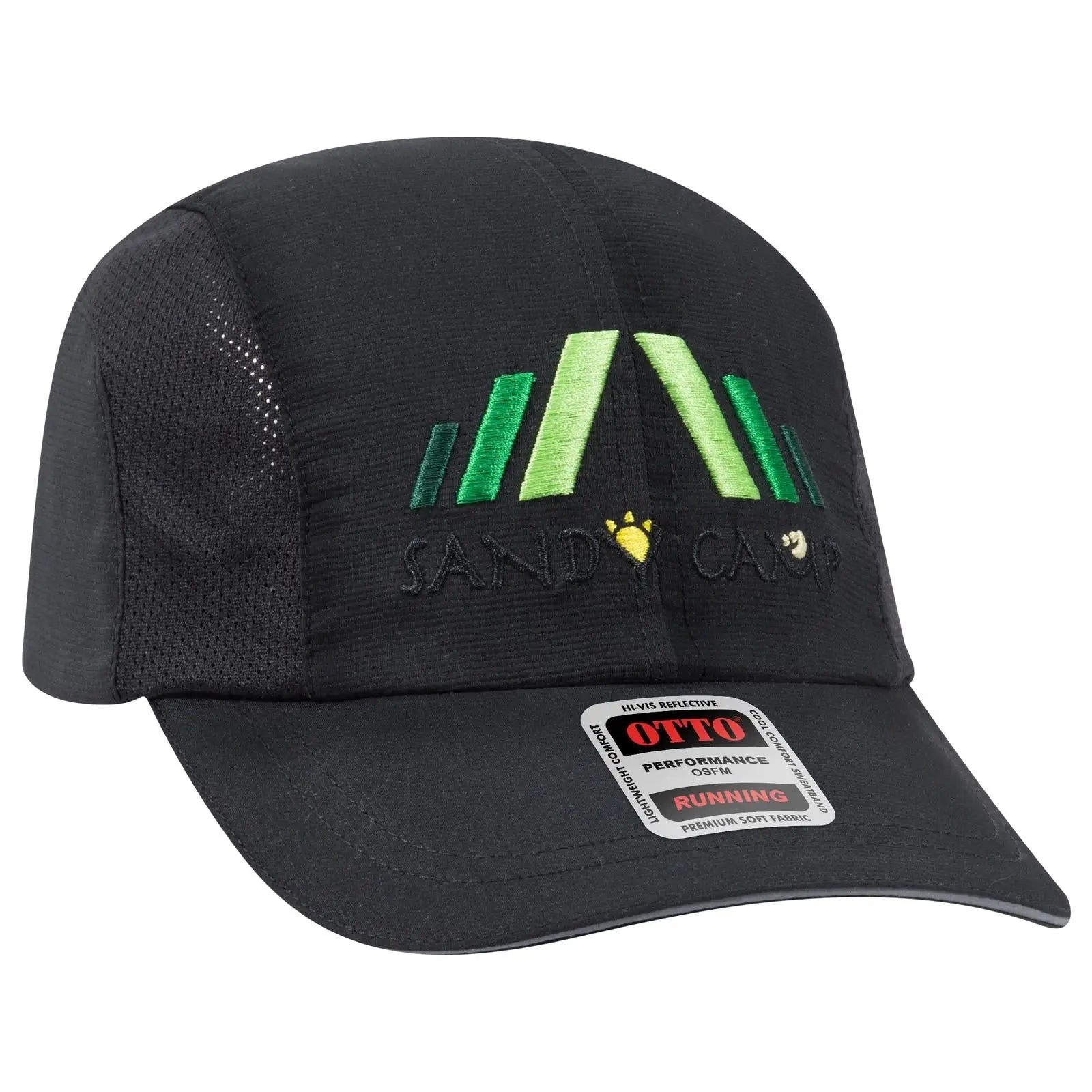 OTTO 133-1240 Reflective 6 Panel Running Cap - Black - Black / 6 1/2’’ - 7 5/8’’