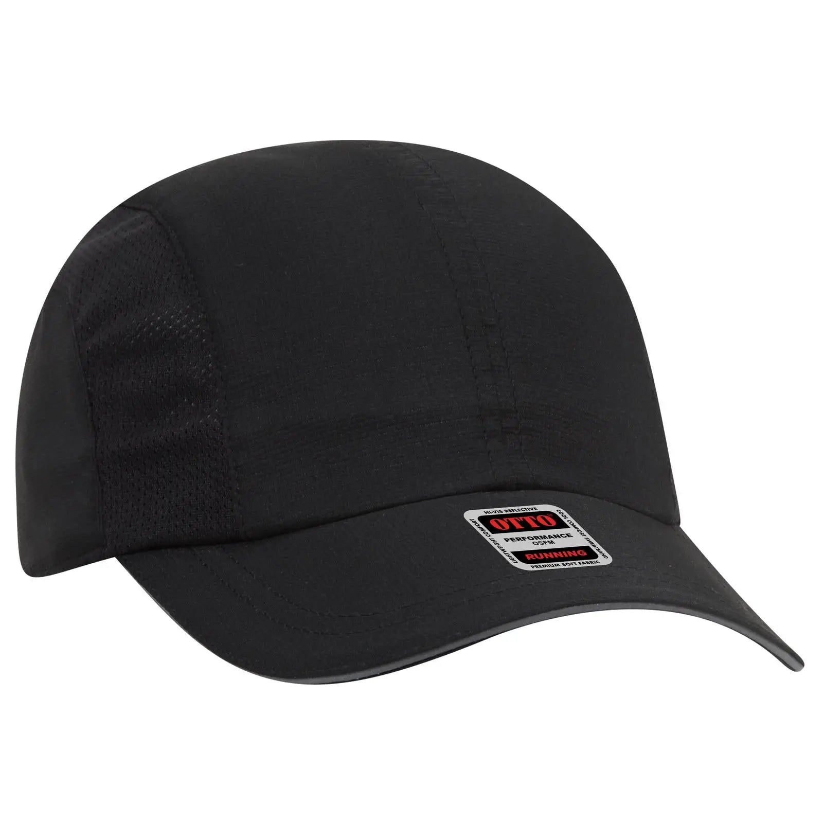 OTTO 133-1240 Reflective 6 Panel Running Cap - Black - Black / 6 1/2’’ - 7 5/8’’