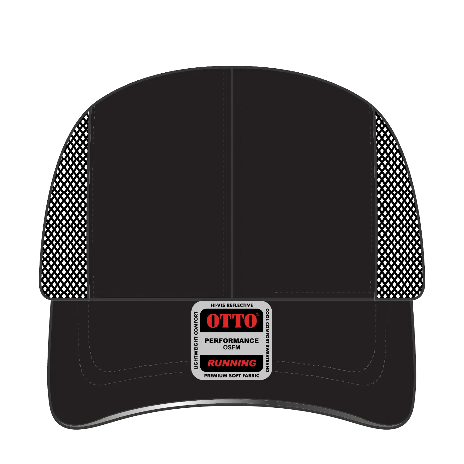 OTTO 133-1240 Reflective 6 Panel Running Cap - Black - Black / 6 1/2’’ - 7 5/8’’