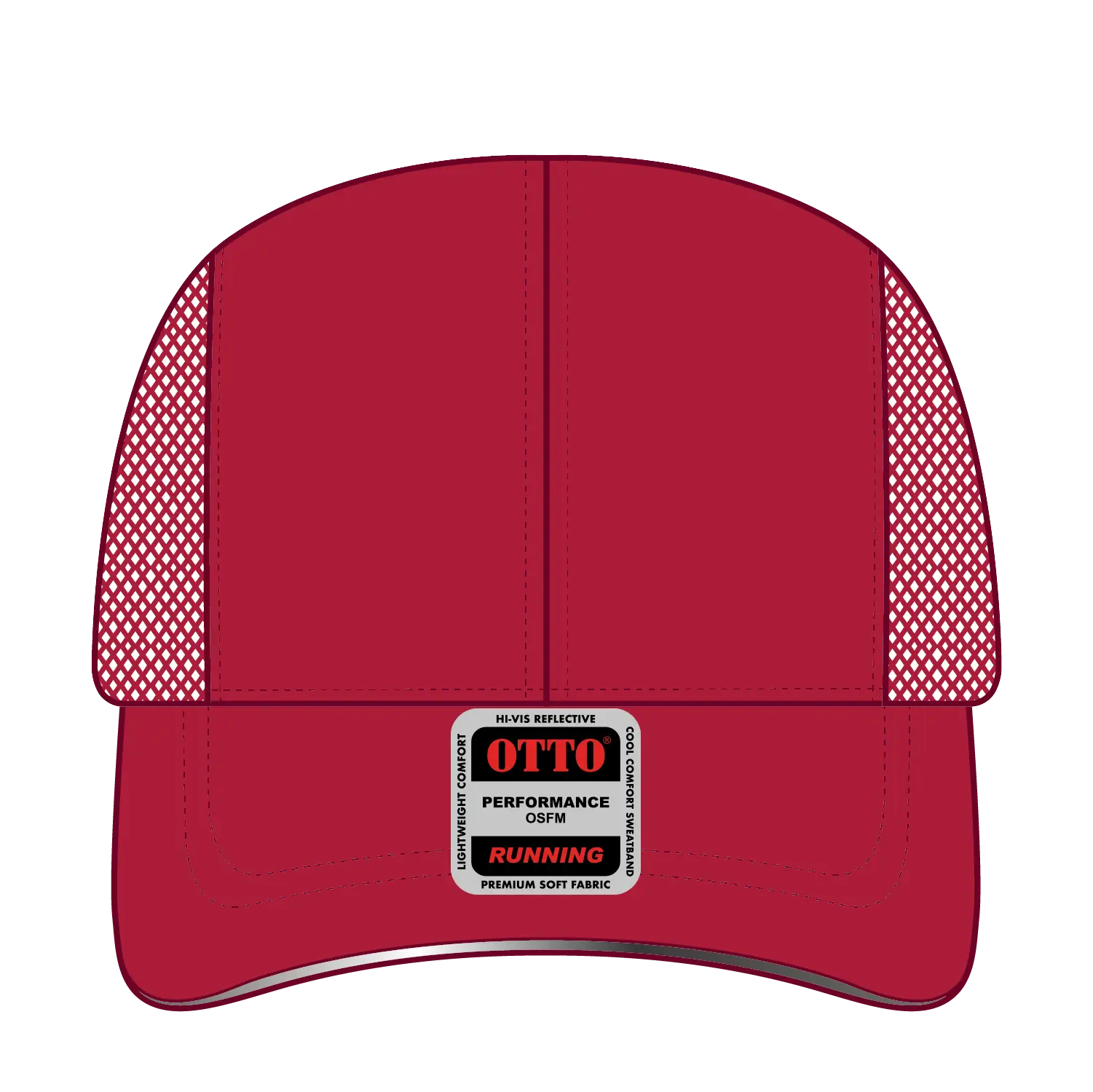 OTTO 133-1240 Reflective 6 Panel Running Cap - Red - Red / 6 1/2’’ - 7 5/8’’