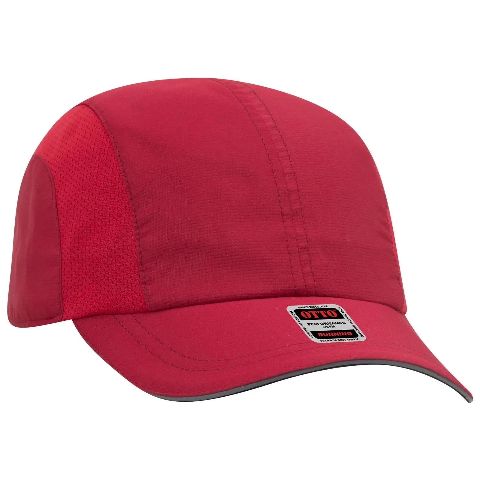 OTTO 133-1240 Reflective 6 Panel Running Cap - Red - Red / 6 1/2’’ - 7 5/8’’