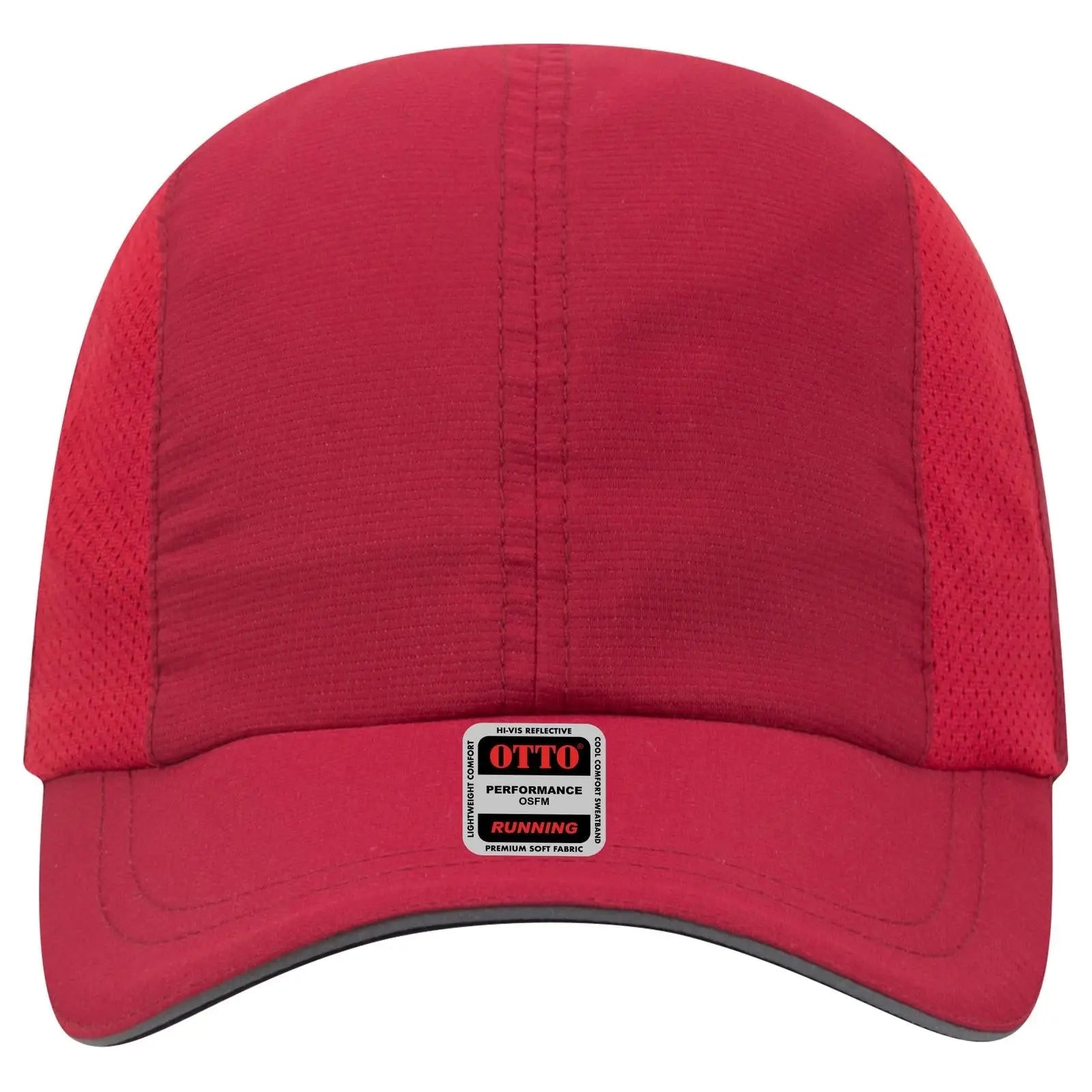 OTTO 133-1240 Reflective 6 Panel Running Cap - Red - Red / 6 1/2’’ - 7 5/8’’