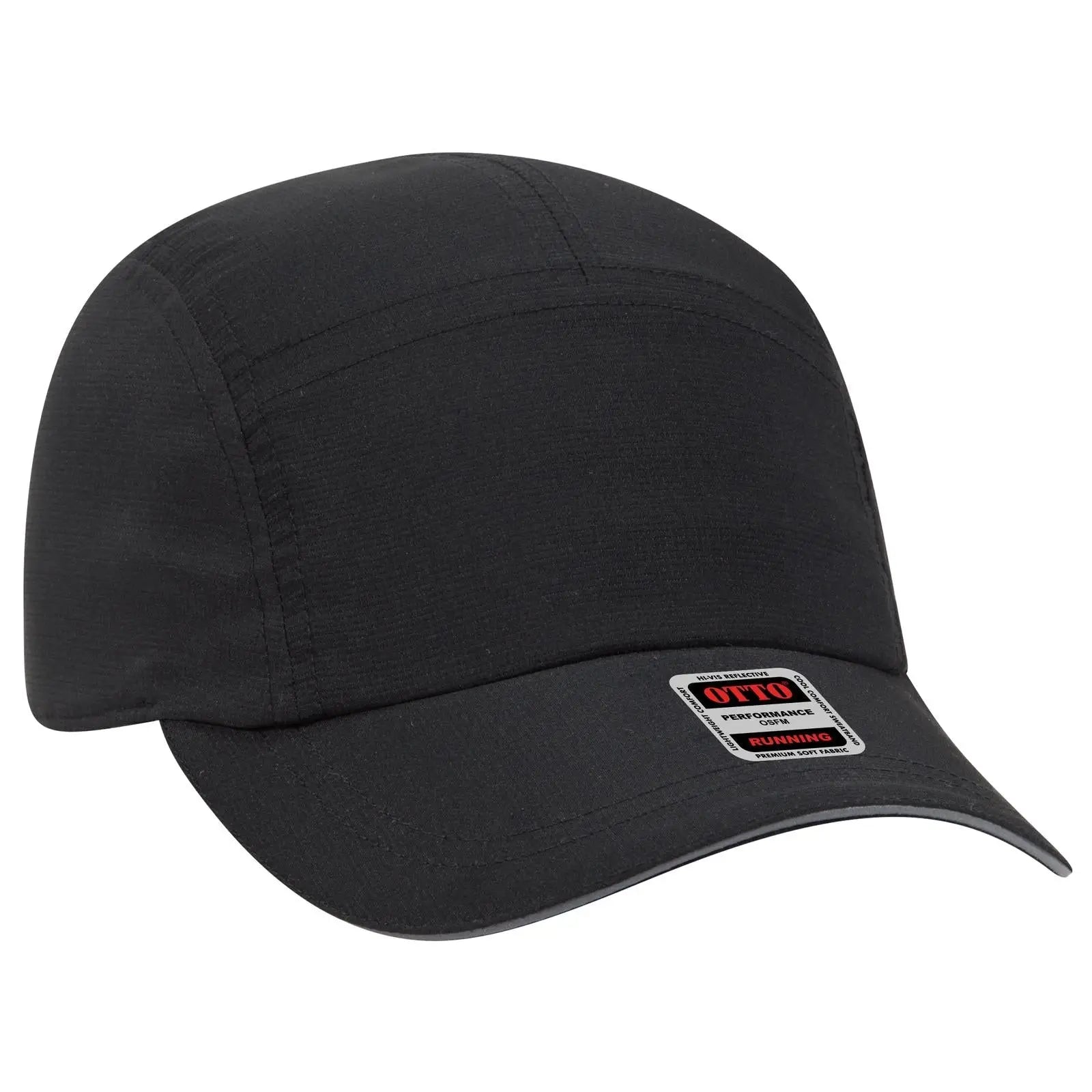 OTTO 133-1252 Reflective 5 Panel Running Cap - Black - Black / 6 1/2’’ - 7 5/8’’