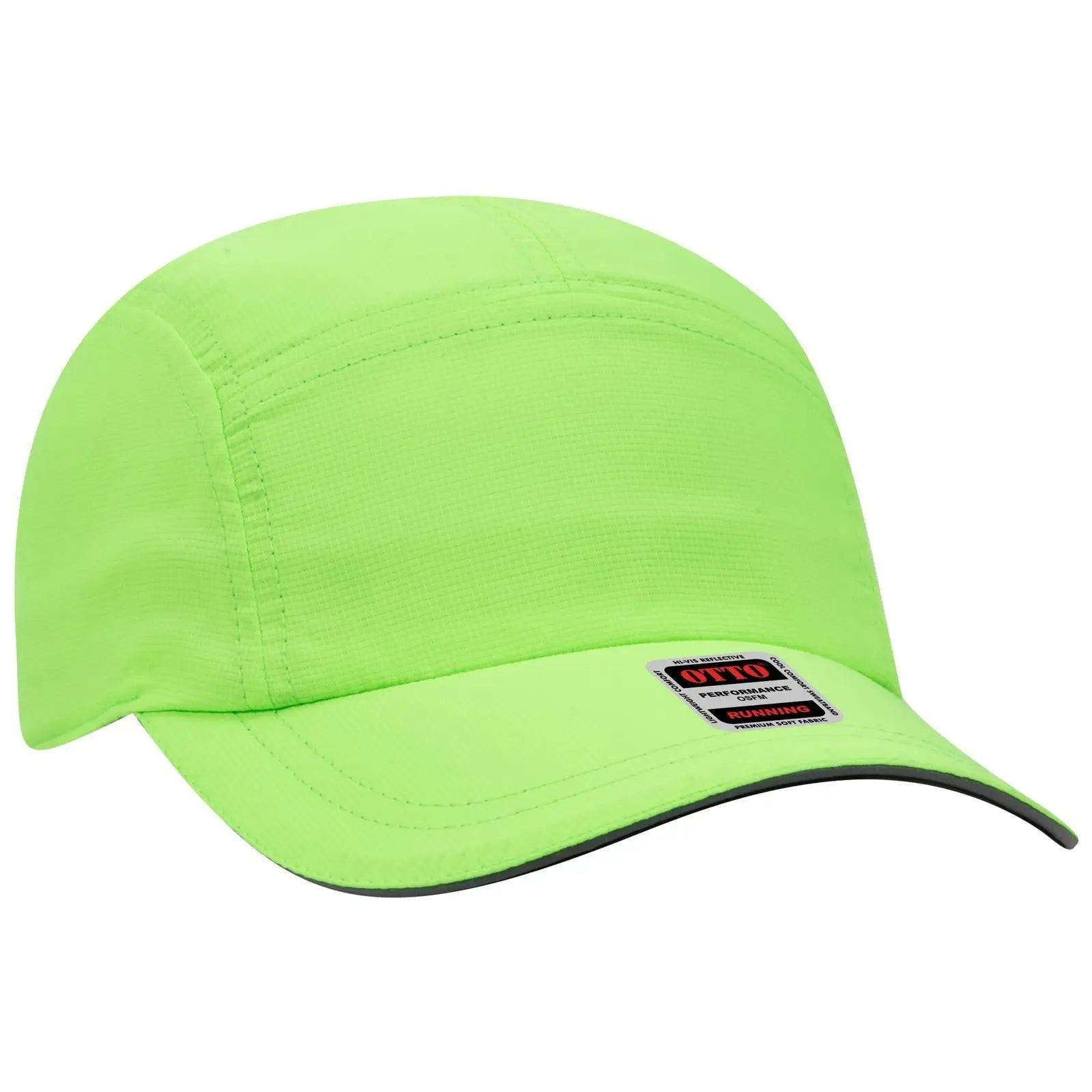 OTTO 133-1252 Reflective 5 Panel Running Cap - N. Green - N. Green / 6 1/2’’ - 7 5/8’’