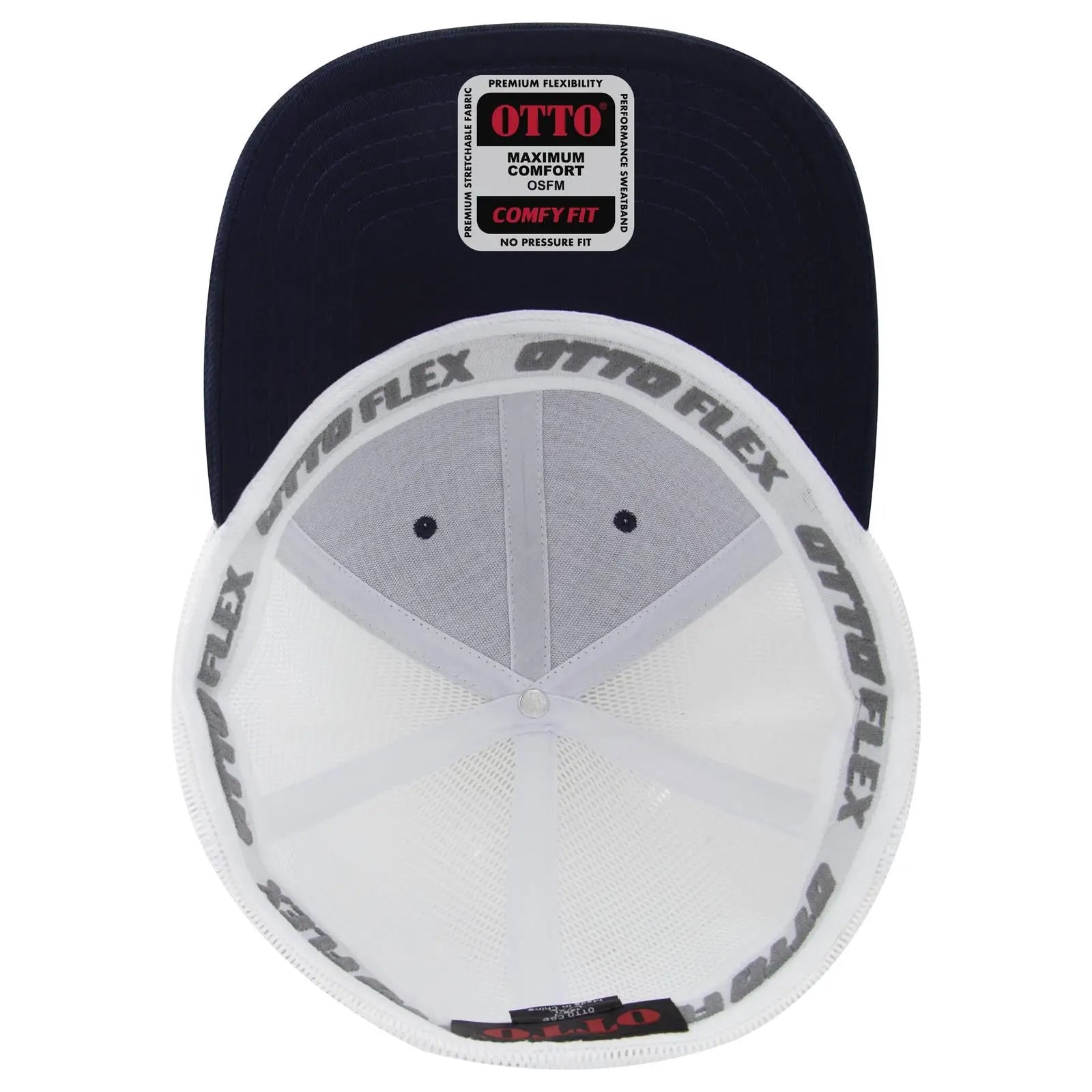 OTTO 135-1 ’OTTO Flex’ Fitted 6 Panel Low Profile Mesh Back Trucker Cap - Nvy/Wht