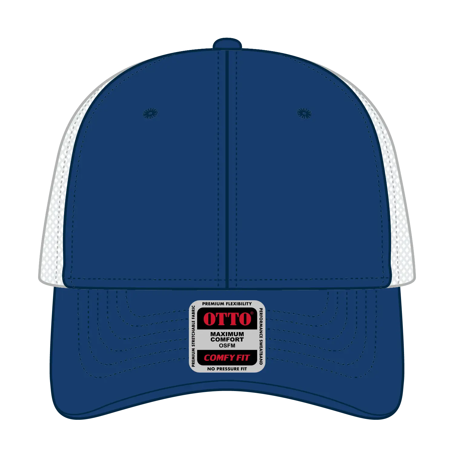 OTTO 135-1 ’OTTO Flex’ Fitted 6 Panel Low Profile Mesh Back Trucker Cap - Ryl/Wht - Ryl/Wht / 7 3/8’’ - 7 5/8’’