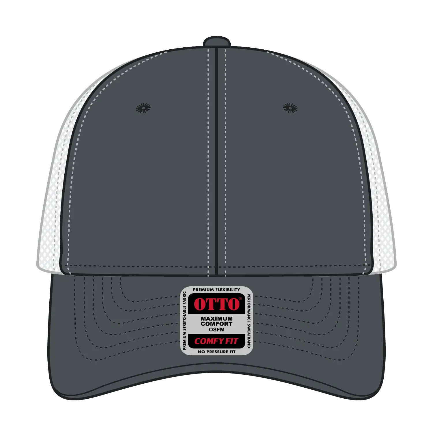 OTTO 135-1 ’OTTO Flex’ Fitted 6 Panel Low Profile Mesh Back Trucker Cap - Ch.Gry/Wht - Ch.Gry/Wht / 7 3/8’’ - 7 5/8’’