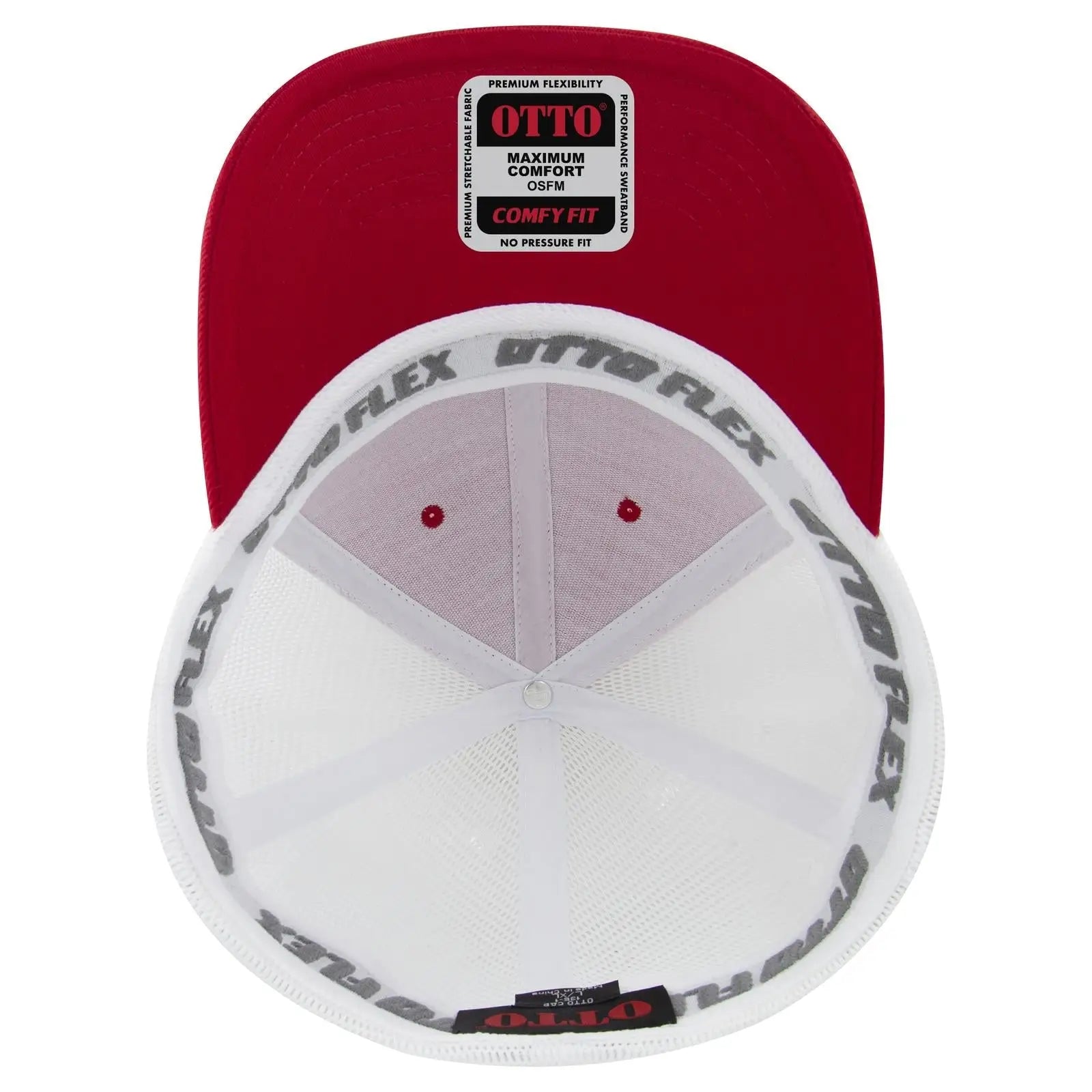 OTTO 135-1 ’OTTO Flex’ Fitted 6 Panel Low Profile Mesh Back Trucker Cap - Red/Wht