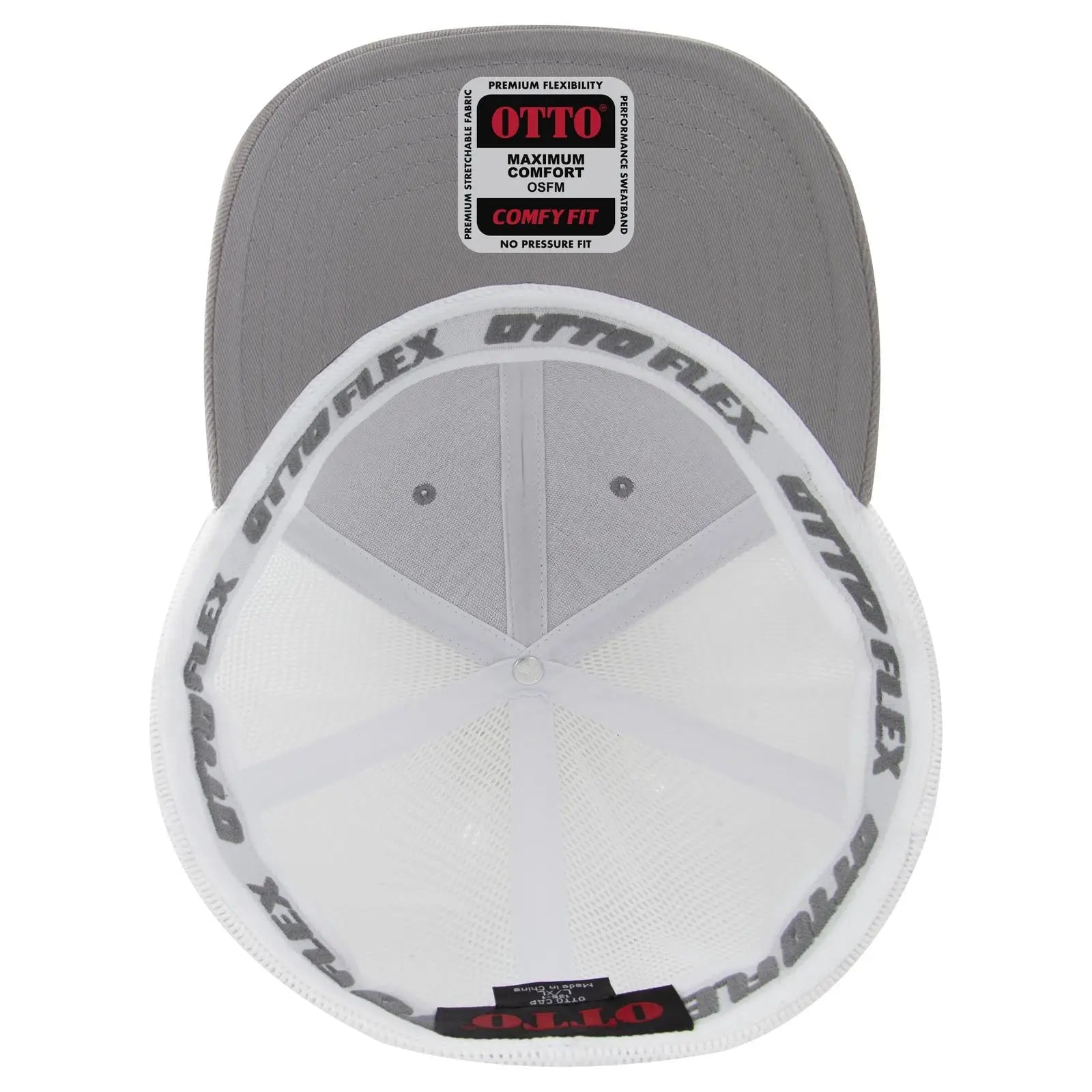 OTTO 135-1 ’OTTO Flex’ Fitted 6 Panel Low Profile Mesh Back Trucker Cap - Gry/Wht