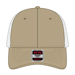 OTTO 135-1 ’OTTO Flex’ Fitted 6 Panel Low Profile Mesh Back Trucker Cap - Kha/Wht - Kha/Wht / 7 3/8’’ - 7 5/8’’