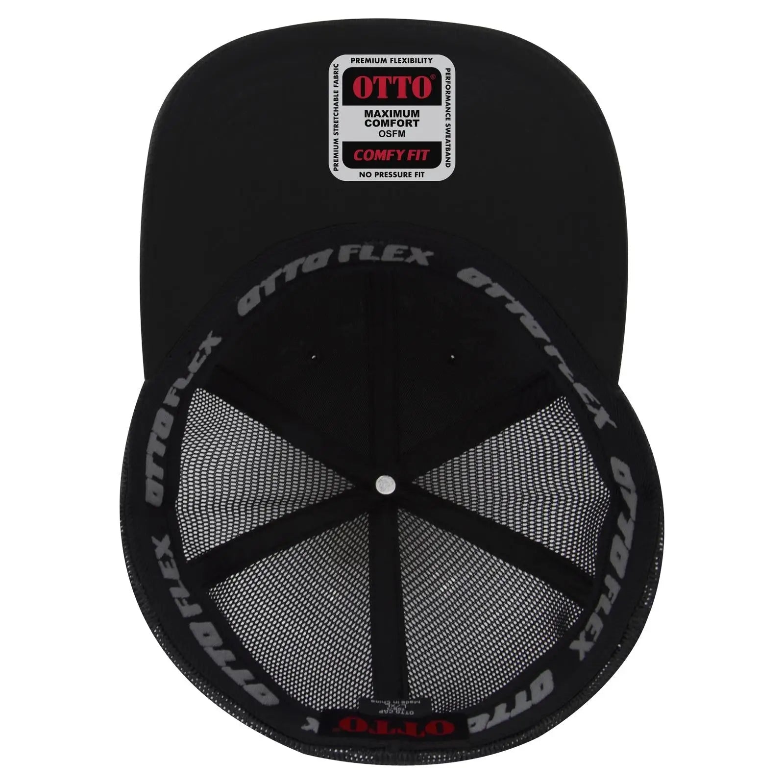 OTTO 135-1 ’OTTO Flex’ Fitted 6 Panel Low Profile Mesh Back Trucker Cap - Black