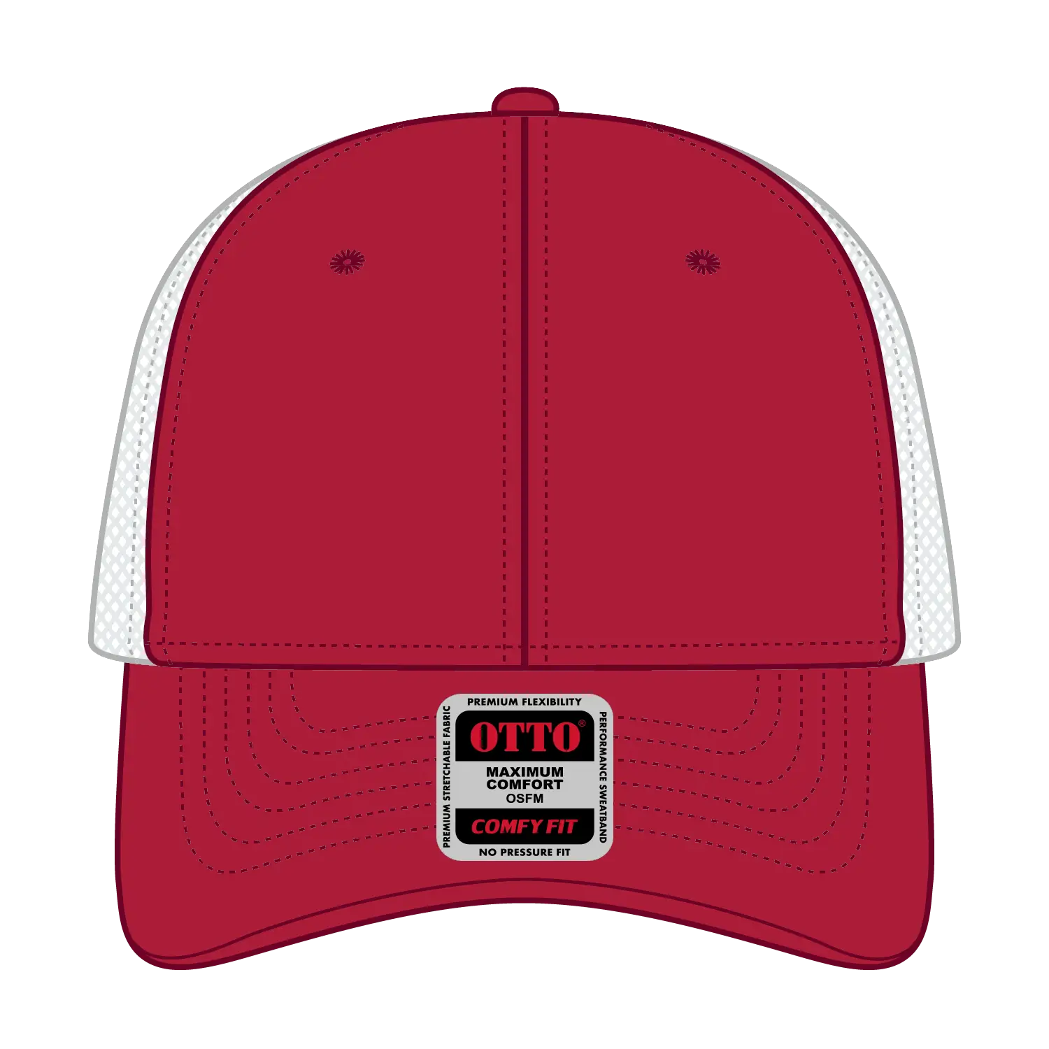 OTTO 135-1 ’OTTO Flex’ Fitted 6 Panel Low Profile Mesh Back Trucker Cap - Red/Wht - Red/Wht / 7 3/8’’ - 7 5/8’’